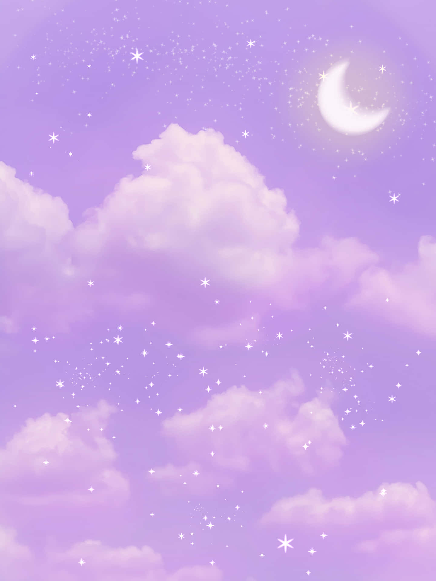 1440x1920 Cute Purple Aesthetic Cloudy Sky With Moon Wallpaper