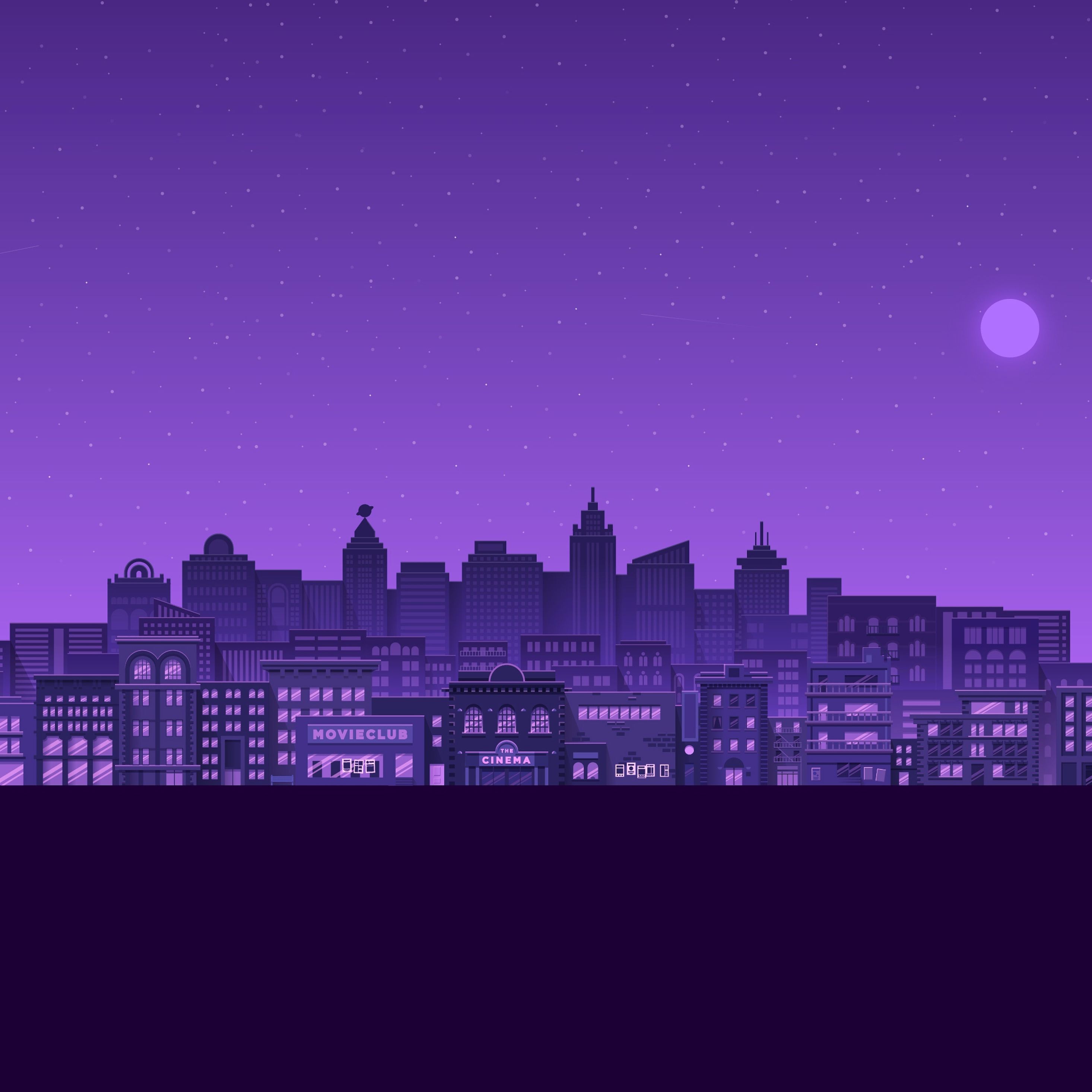 2932x2932 Purple Moon Stars Buildings City Minimal 4k iPad Pro Retina Display , HD 4k Wallpaper, Image, Background, Photos and Picture