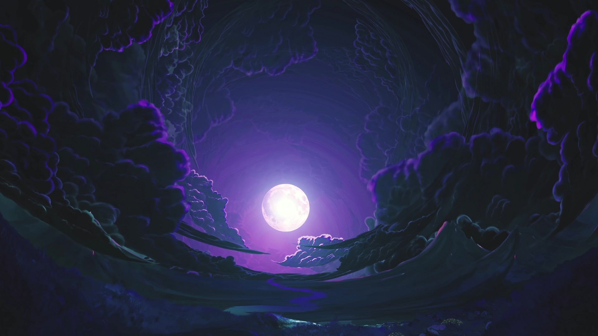 1920x1080 Night Sky Purple Moon Clouds Live Wallpaper