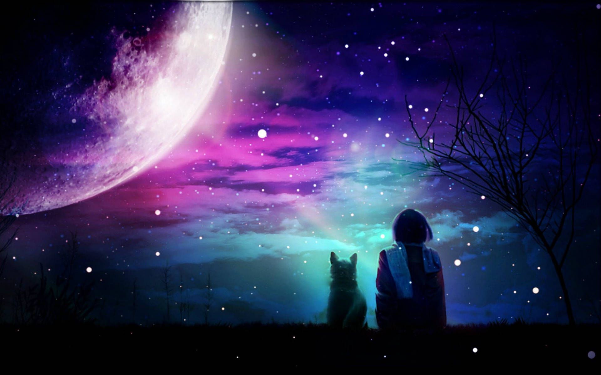 1920x1200 Purple Galaxy Moon Digital Art Wallpaper