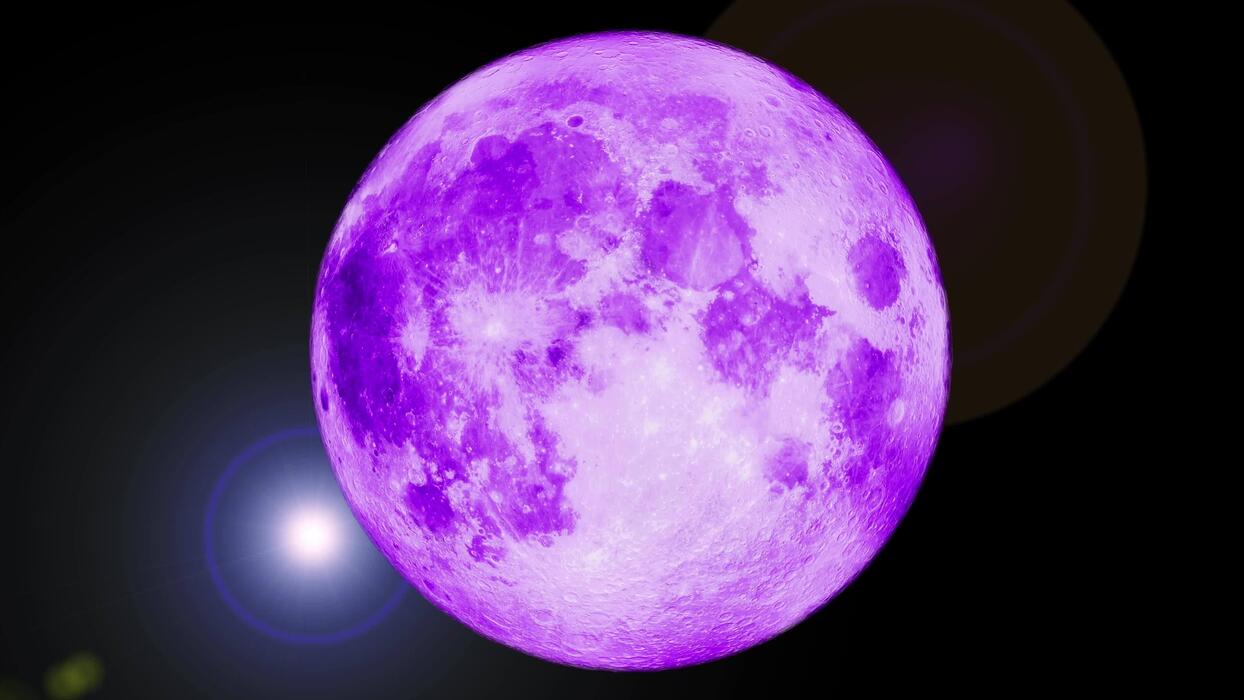 1244x700 Vibrant Purple Moon Surrounded by Stars in Night Sky Scene