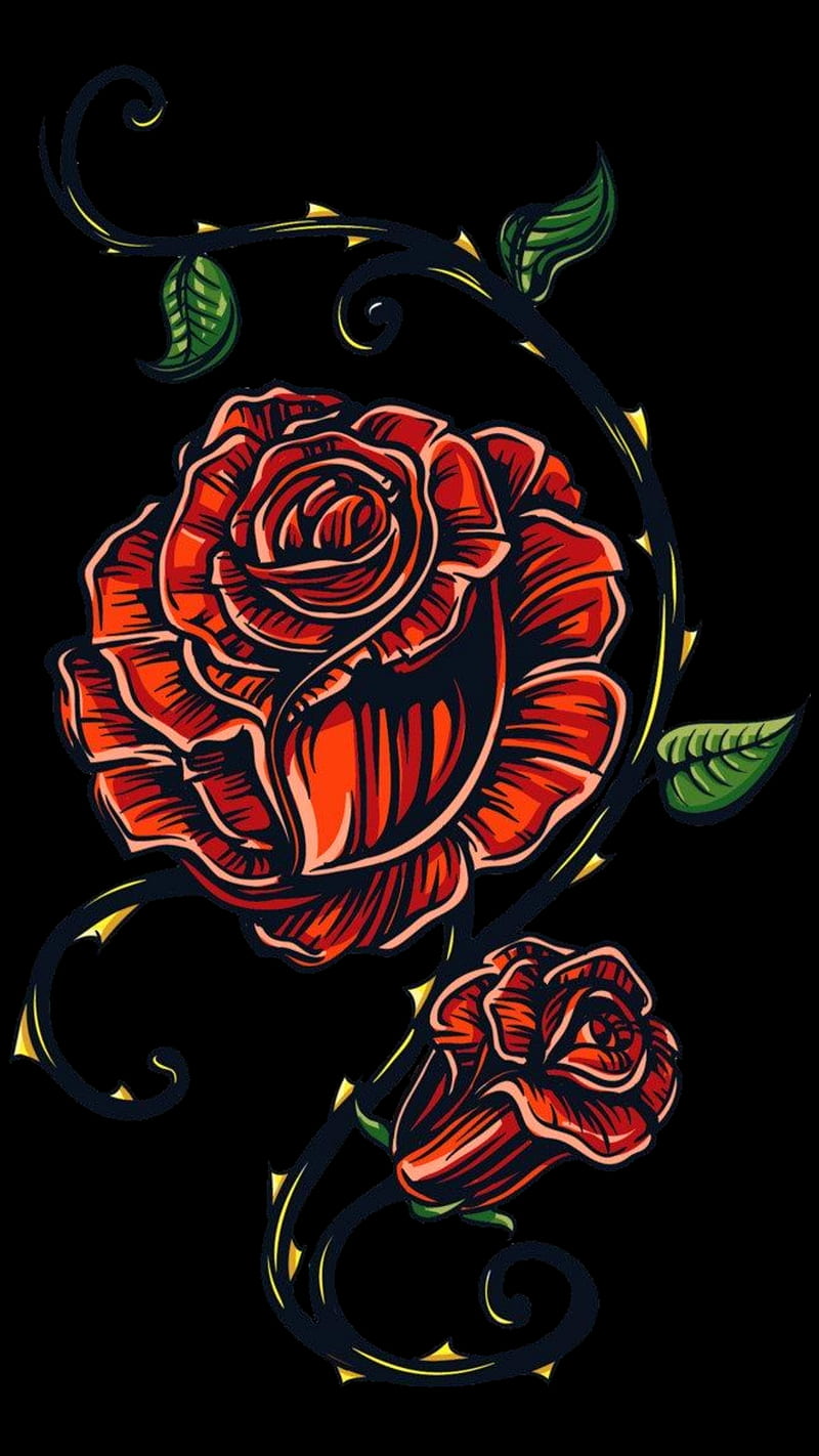 800x1422 Rose Amoled, black, green, red, super amoled, tattoo, HD phone wallpaper