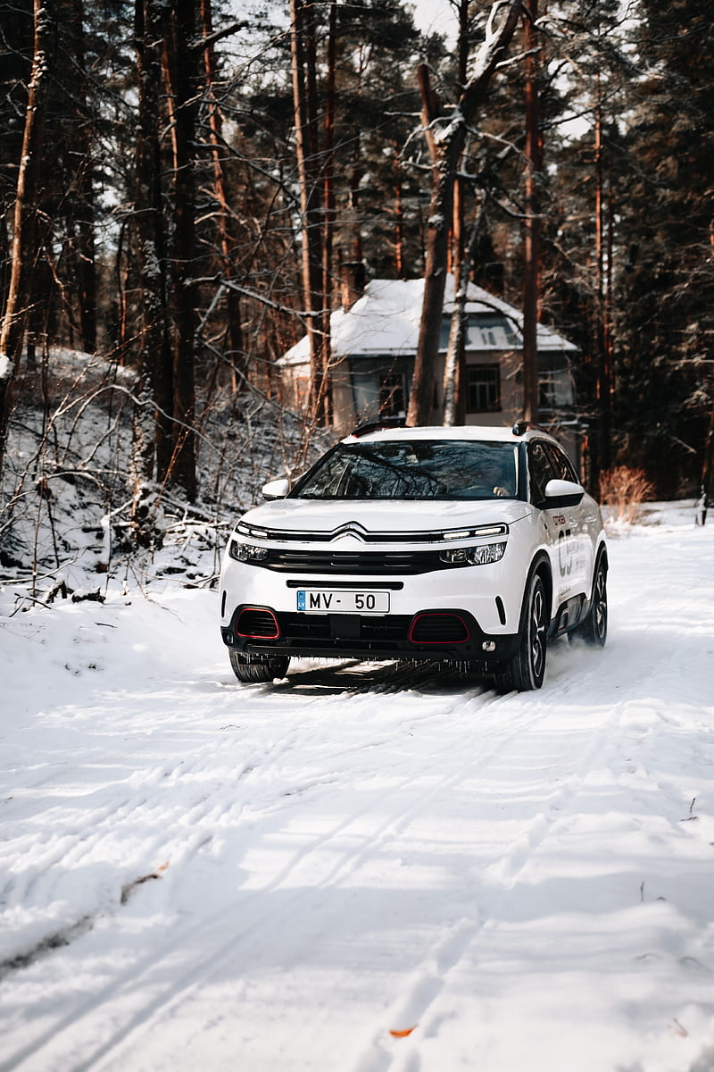 800x1200 Citroen c5 aircross, citroen, car, white, snow, trees, HD phone wallpaper