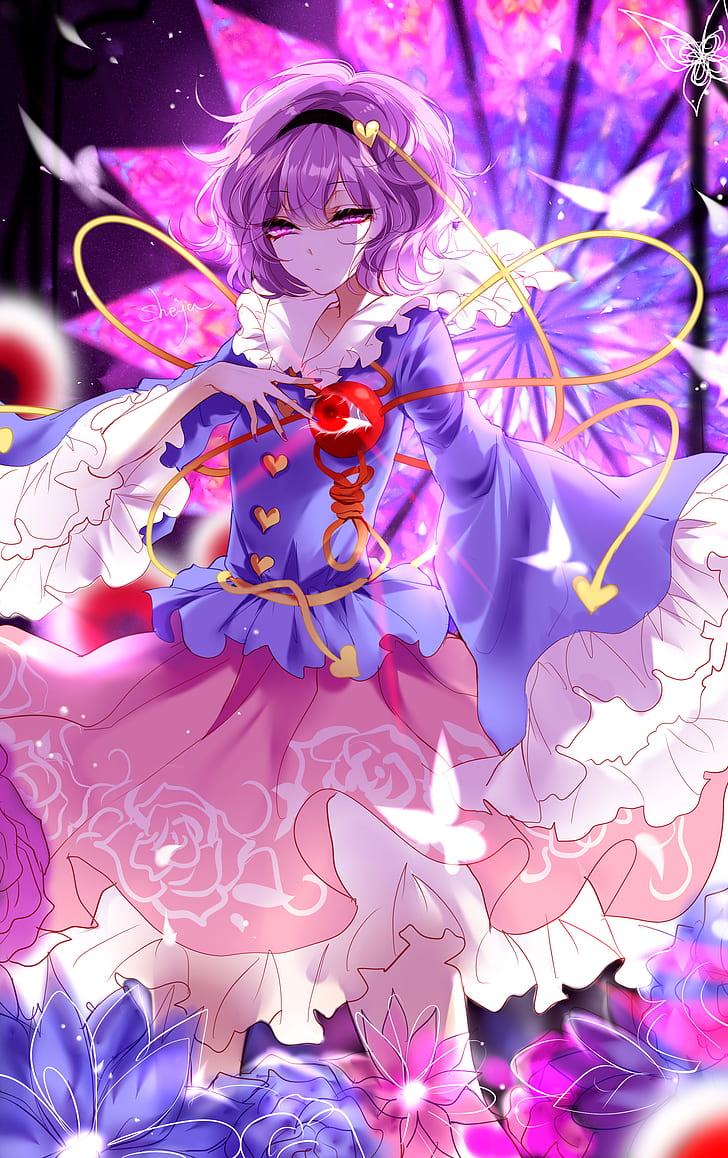 728x1158 HD wallpaper: anime, anime girls, sheya, Touhou, Komeiji Satori, short hair