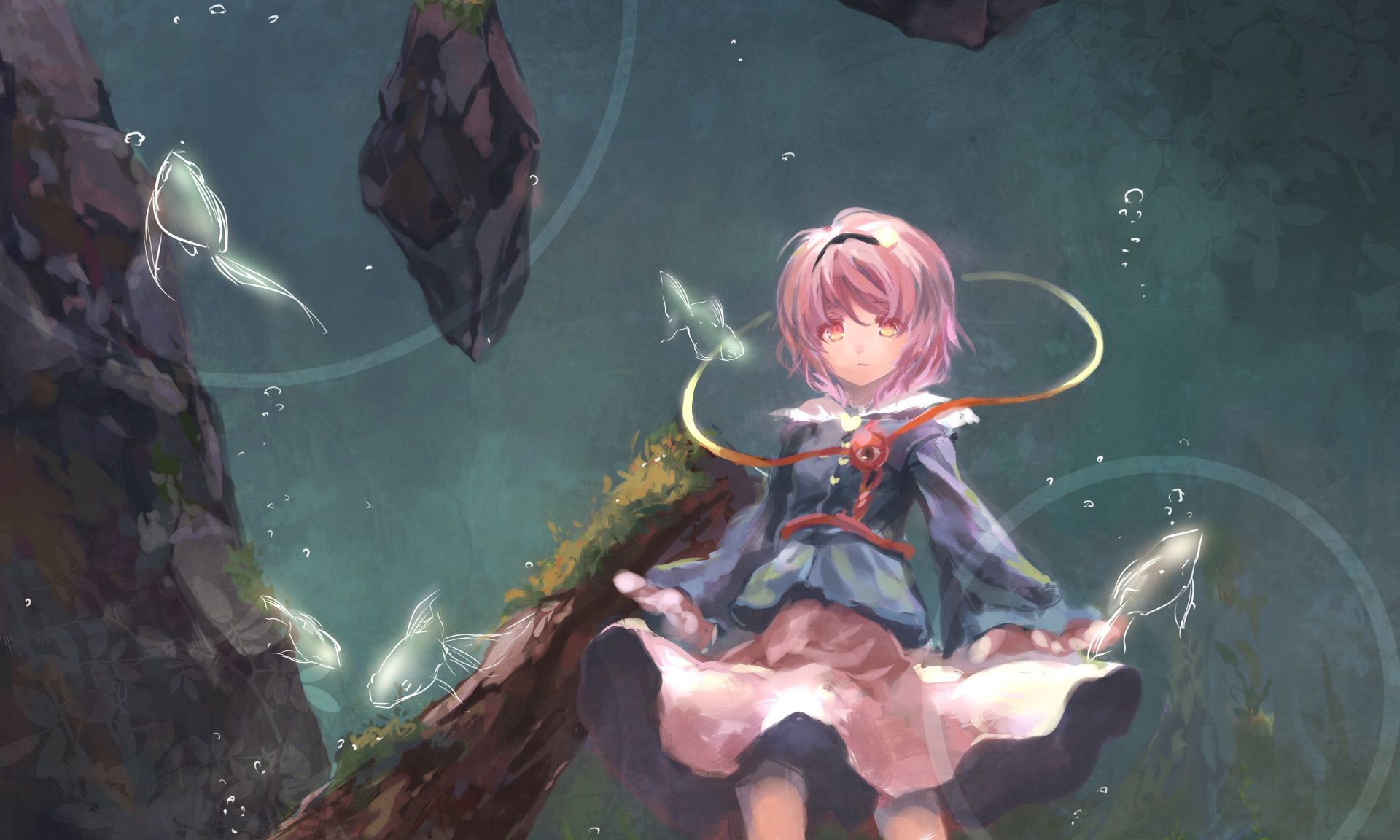 1920x1152 Wallpaper fish, art, girl, touhou, Komeiji Satori for mobile and desktop, section прочее, resolution 1920x1152
