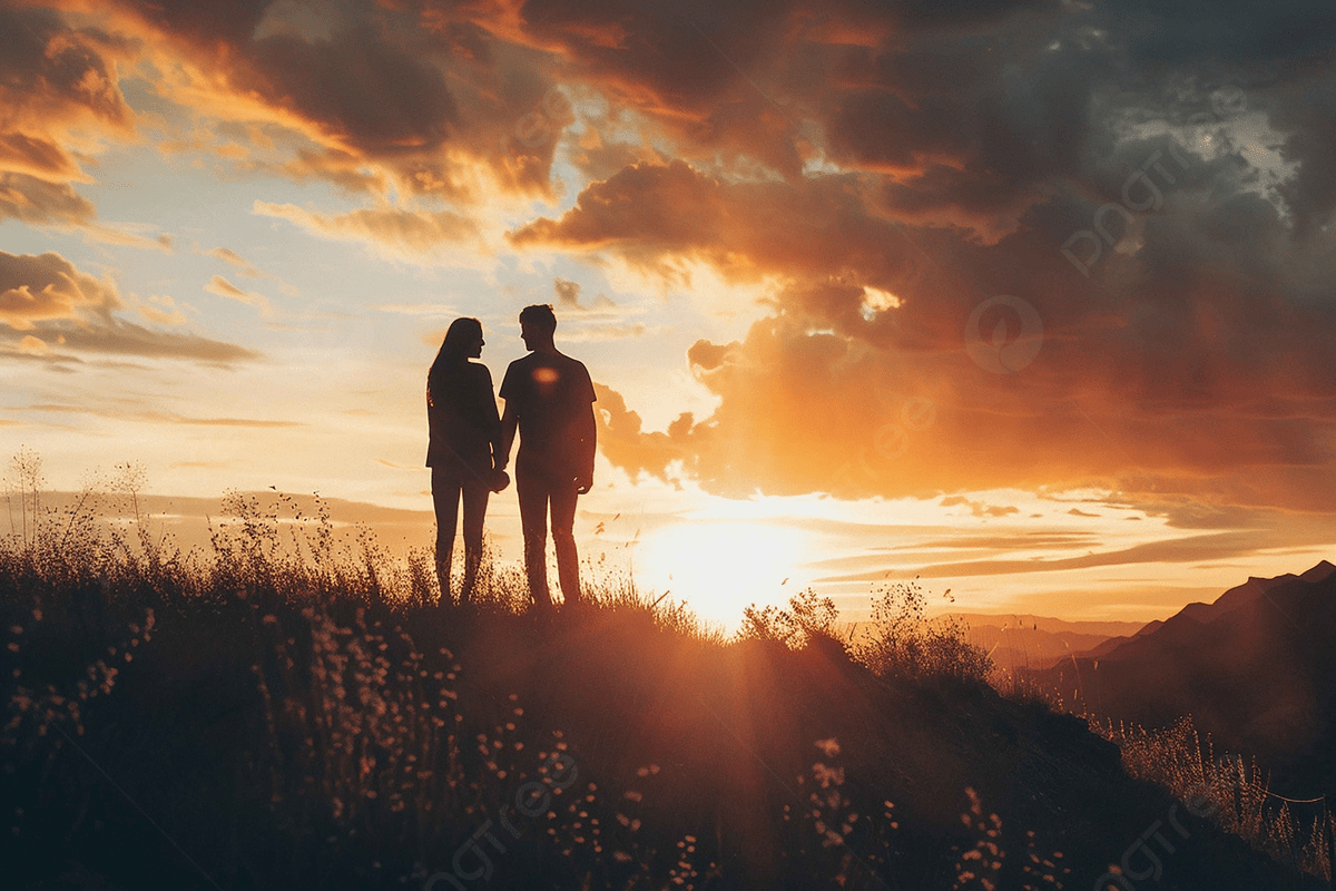 1200x800 New Silhouette Of Two People Standing On Hill During Sunset, Beautiful, Two People, Two People Holding Background Image And Wallpaper for Free Download