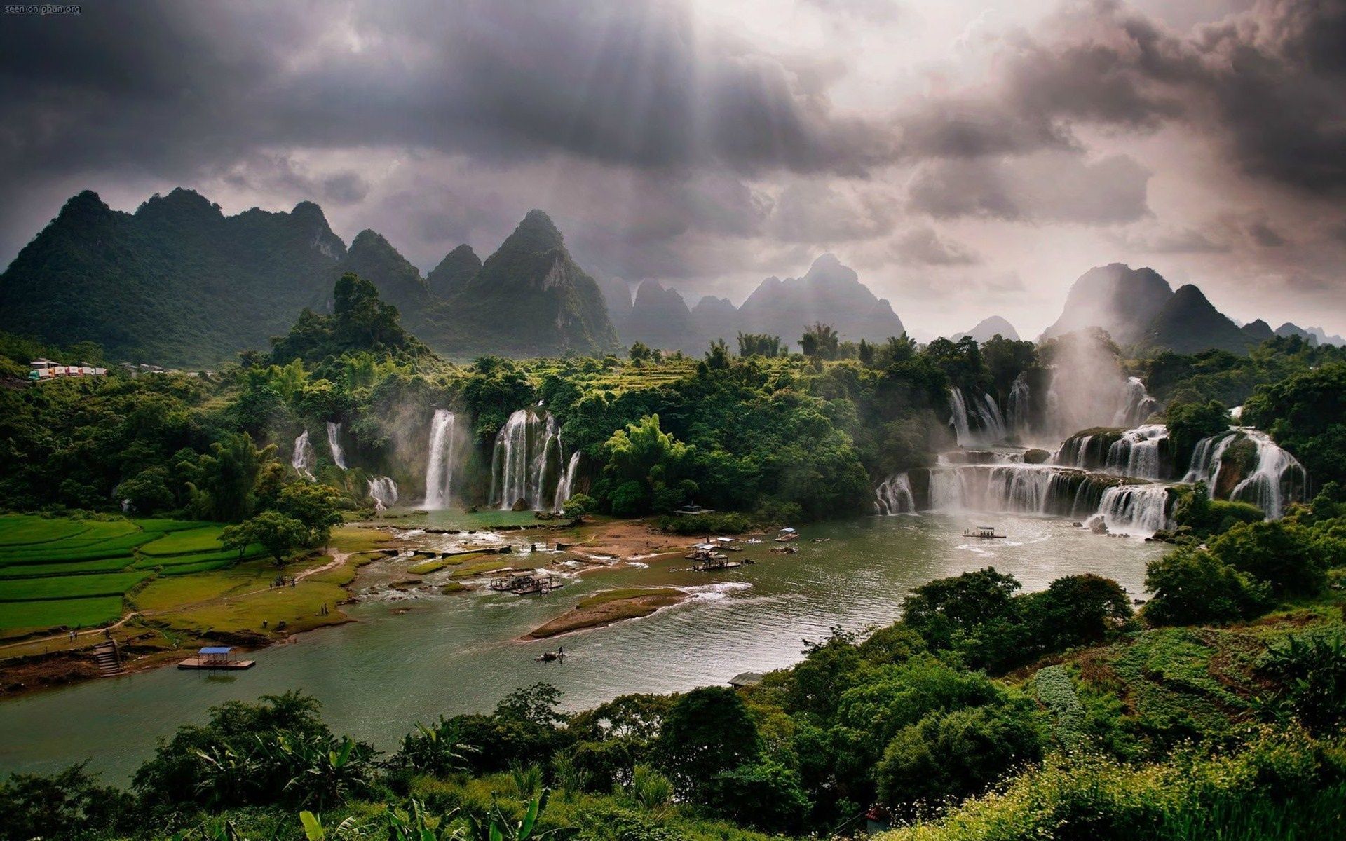 1920x1200 mountains, Waterfalls, People, Nature, Clouds Wallpaper HD / Desktop and Mobile Background