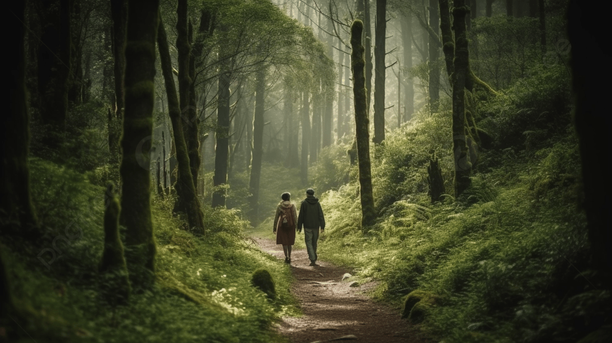 1200x673 Couple Walking Through A Lush Forest In Nature With Beautiful Scenery, Couple Walking In The Forest, Plant, People In Nature Background Image And Wallpaper for Free Download