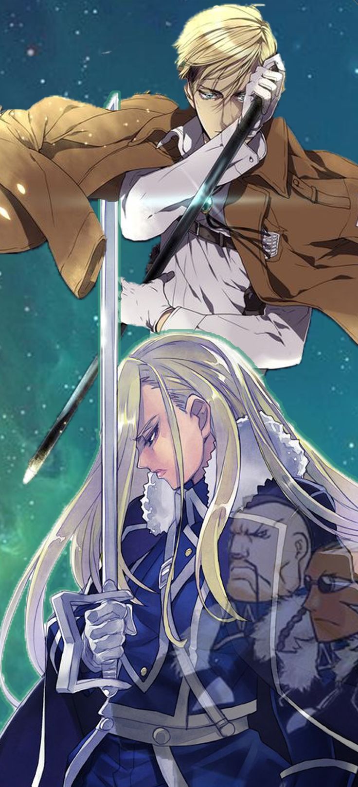736x1619 Erwin Smith from Attack on Titan along with Olivier Mira Armstrong from Fullmetal Alchemist. BEST leaders of this entire universe!