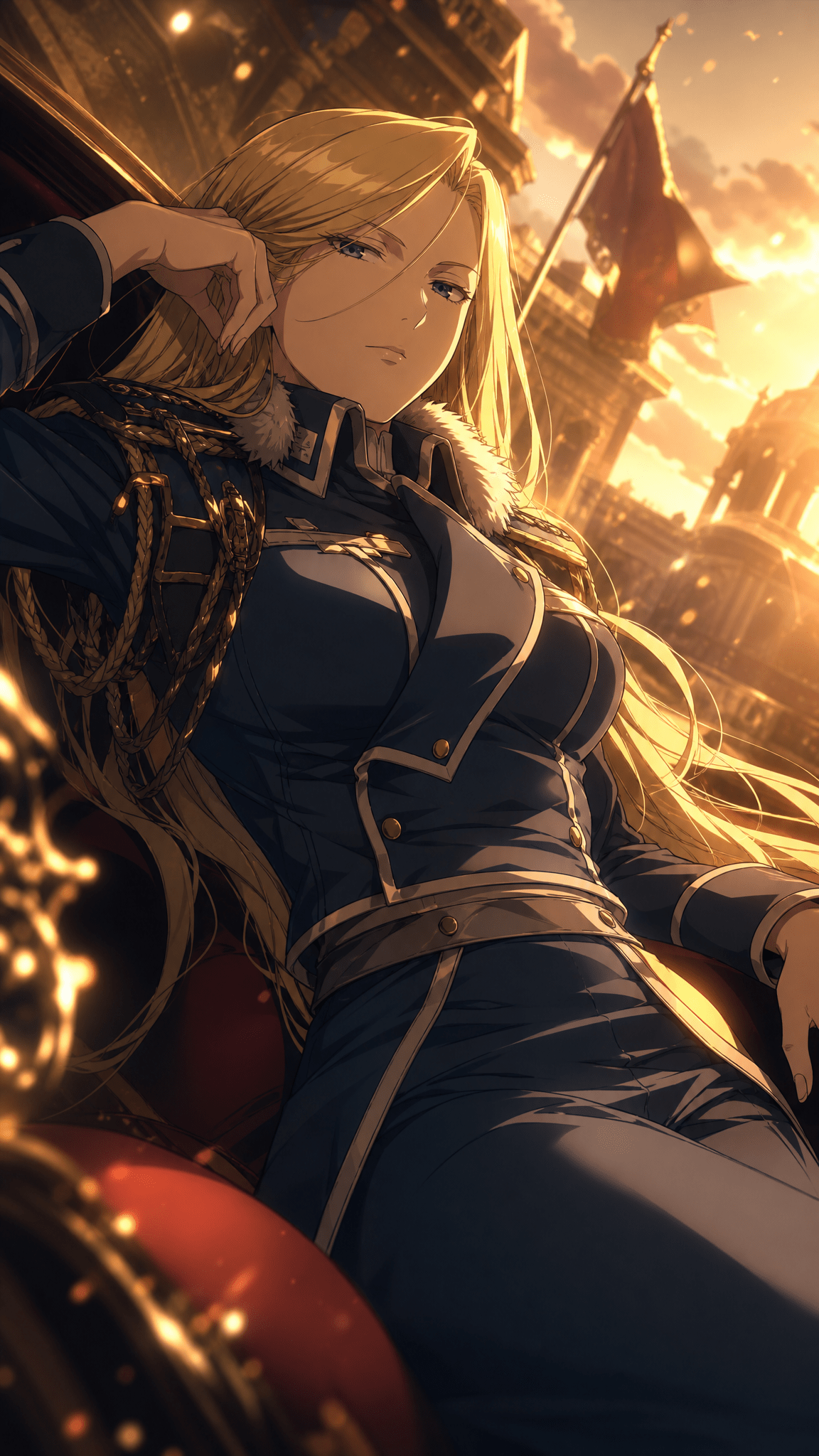1152x2048 Cinematic Anime Portrait of Olivier Mira Armstrong in Military Uniform