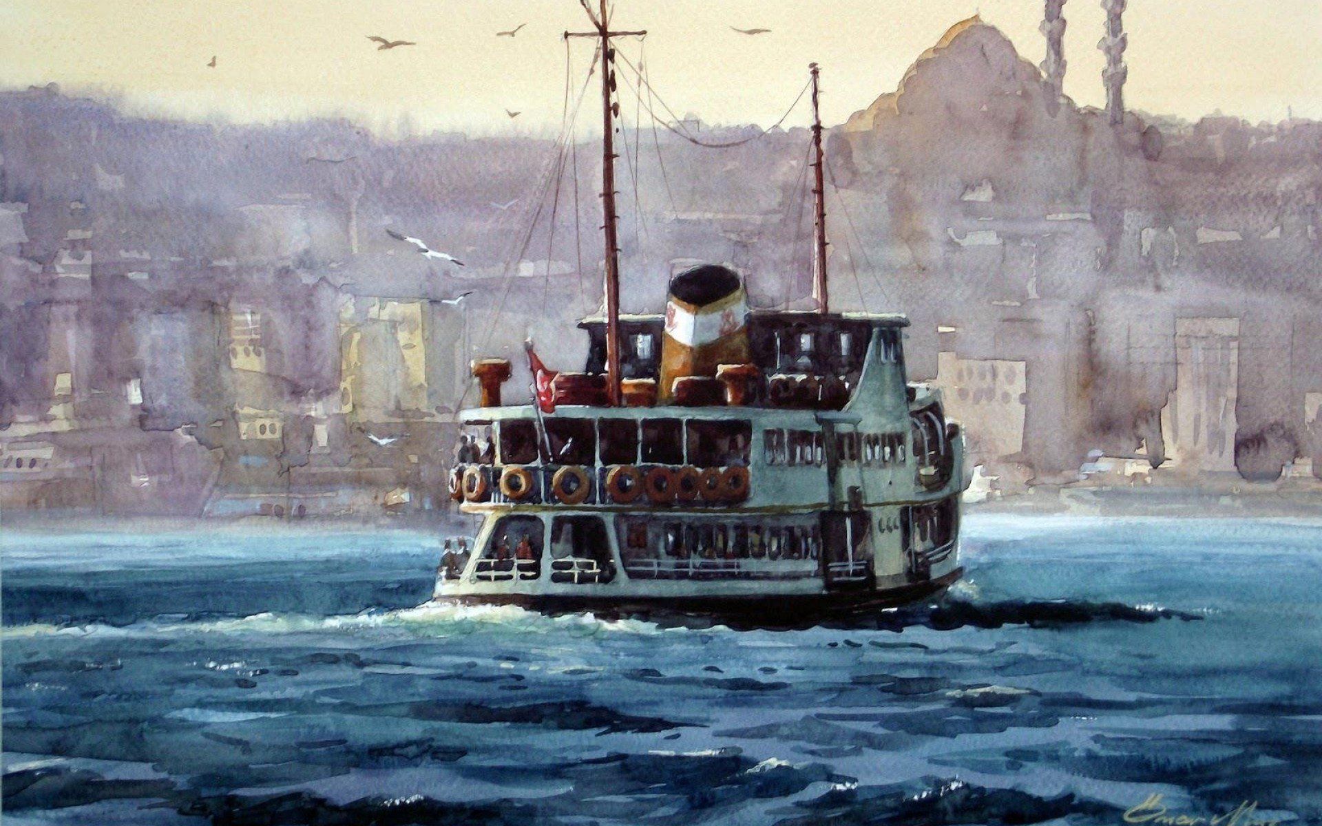 1920x1200 cityscapes, Turkey, Artwork, Turkish, Istanbul, Cities, Steamship, Paintwork Wallpaper HD / Desktop and Mobile Background