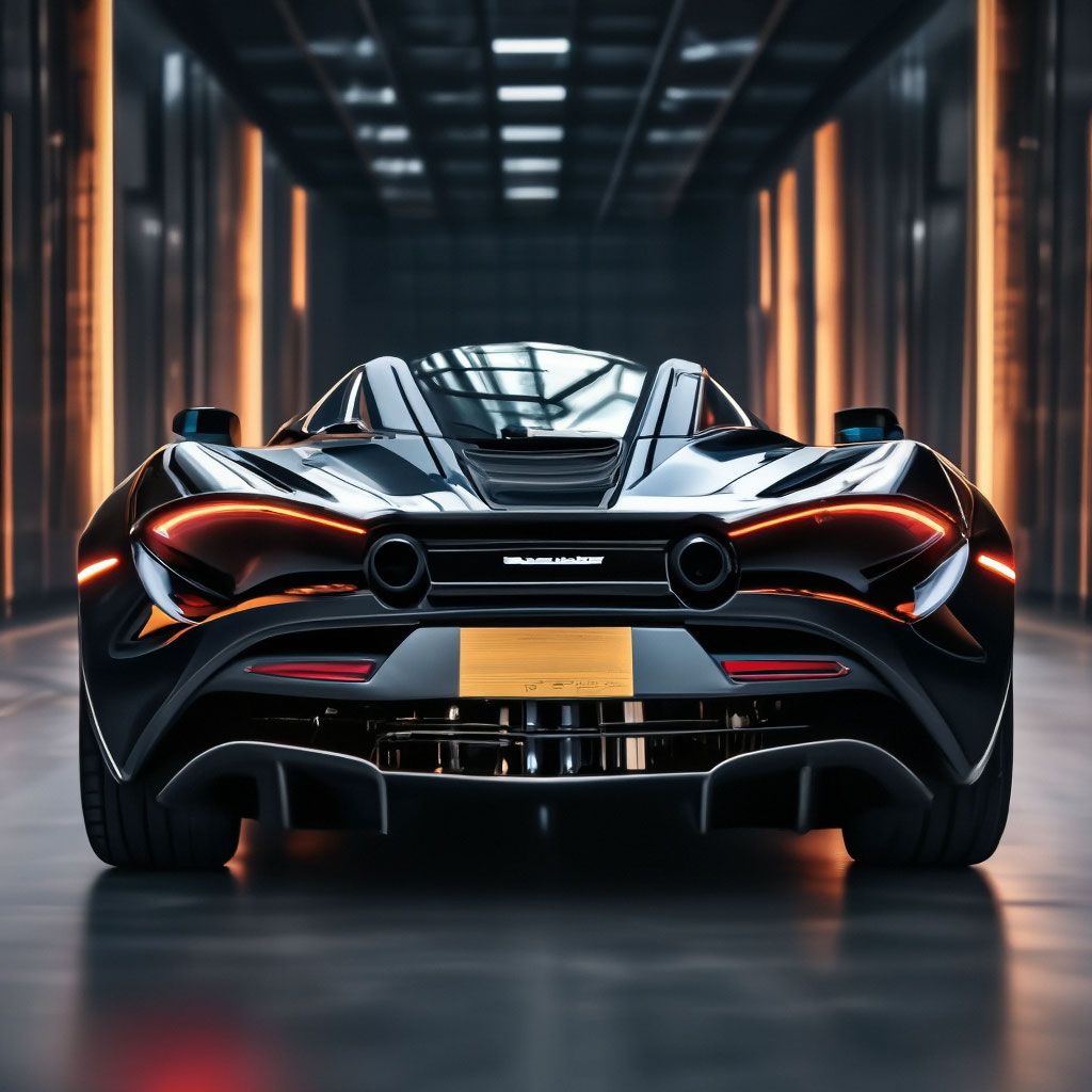 1024x1024 Black McLaren 720s, close rear view, black background