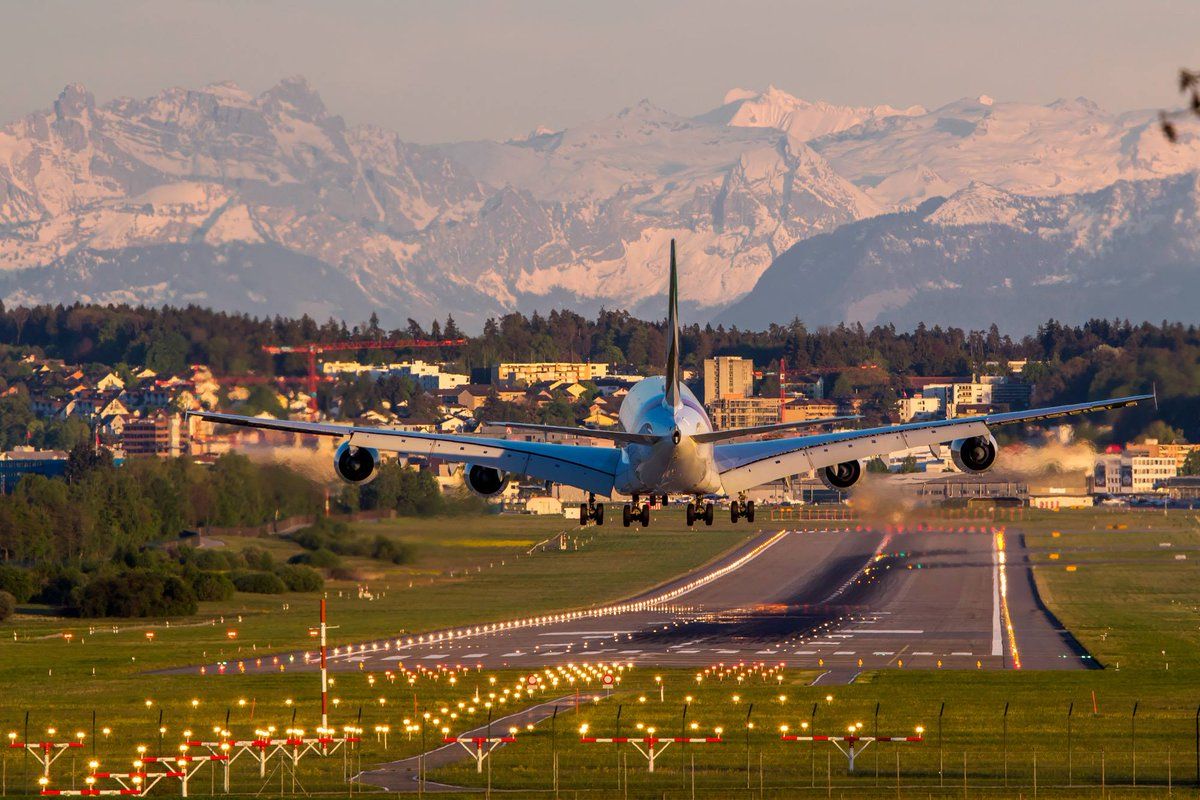 1200x800 FanPhoto We Got This Awesome Shot Of An #A380 Landing At #ZRH In Front Of The Snow Covered Alps. Thank You, Tis Meyer!