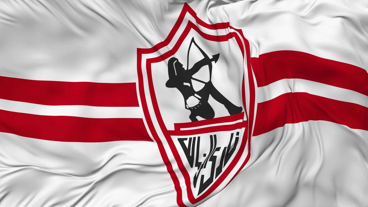 1244x700 Zamalek Sporting Club Flag Seamless Looping Background, Looped Bump Texture Cloth Waving Slow Motion, 3D Rendering