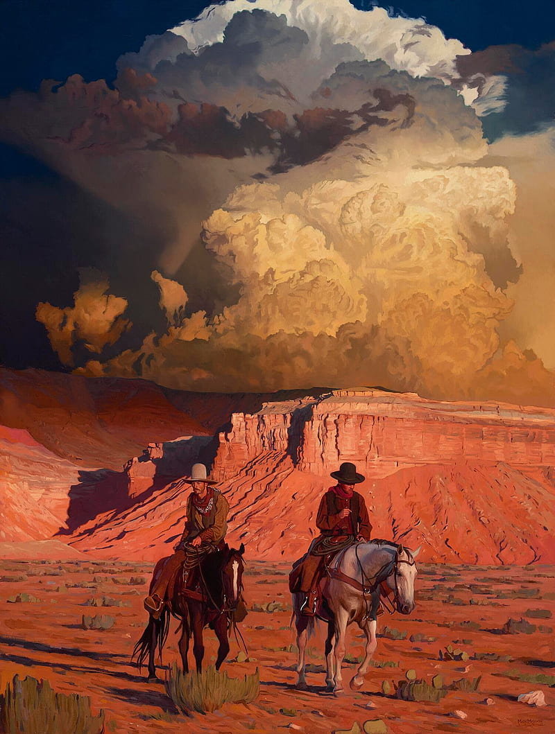 800x1059 Oil painting, mountains, clouds, horse, western, HD phone wallpaper