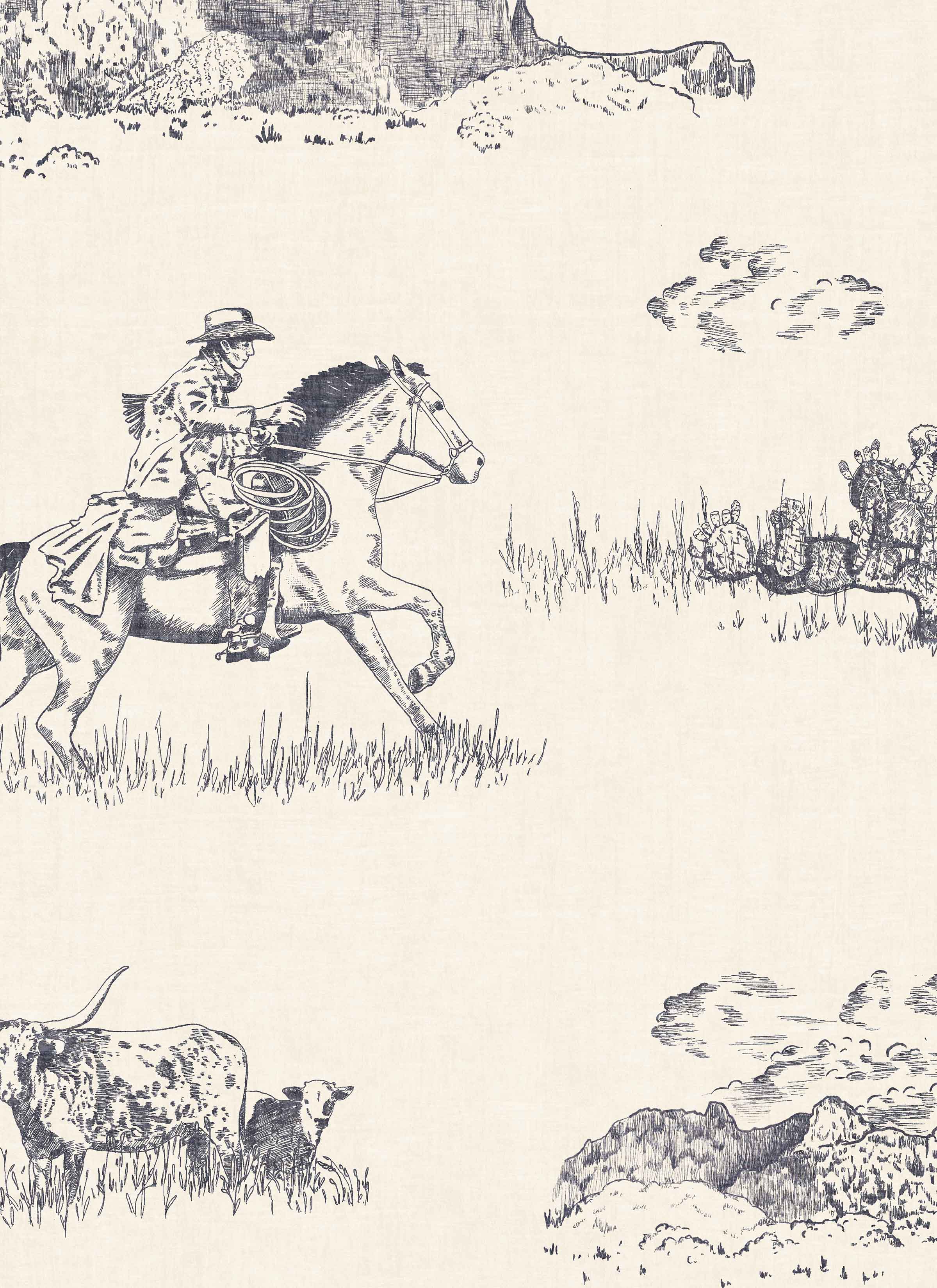 2400x3300 Wild West Themed Wallpaper Peel & Stick Fabric / 25”W x 75”H Inches