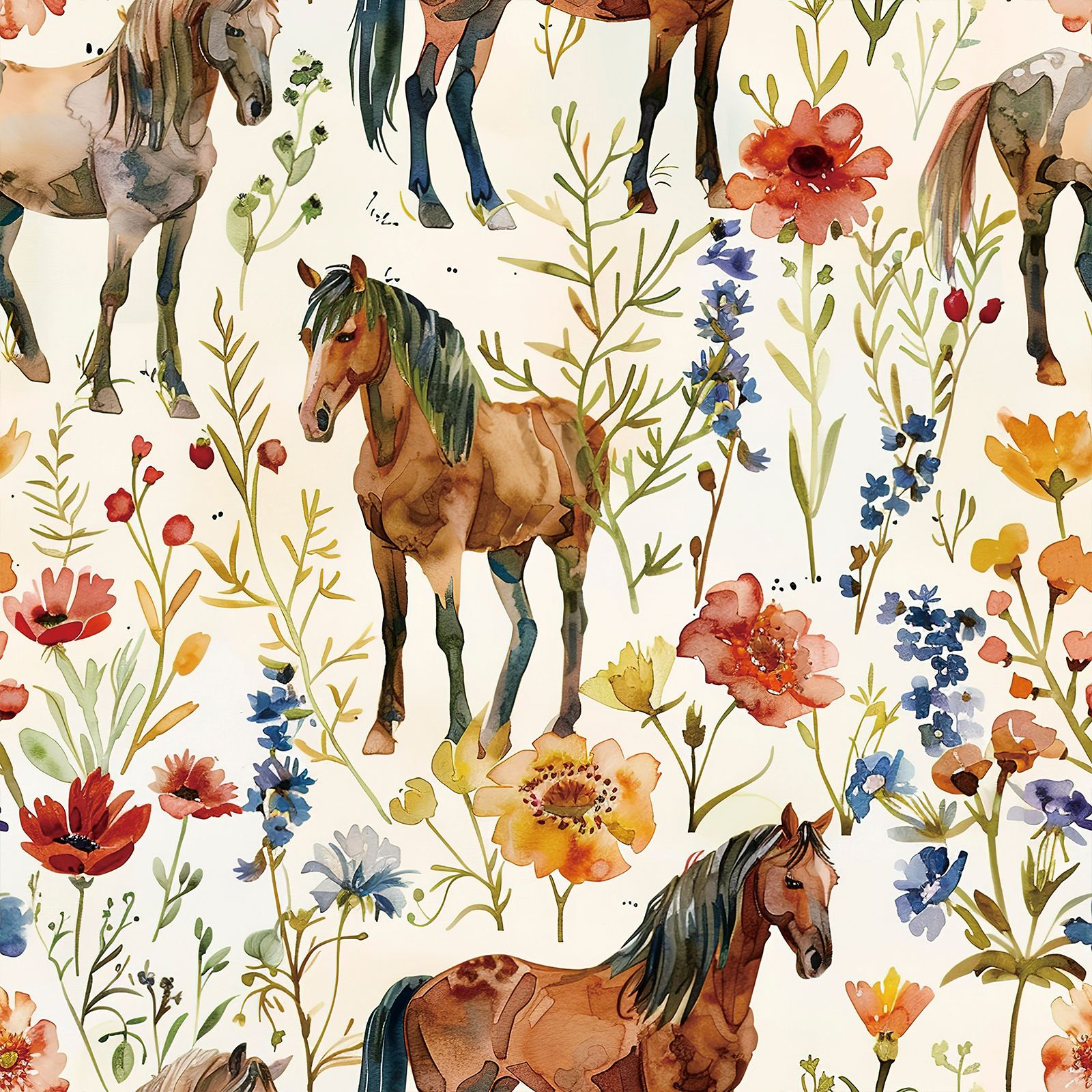 1600x1600 Livelynine Vintage Horse Peel and Stick Wallpaper Western Horses Whimsical Farm Animal Contact Paper Removable Vinyl Pink Green Blue Brown Flower Colorful Floral Wallpaper for Bedroom Girls 17.5x78.8