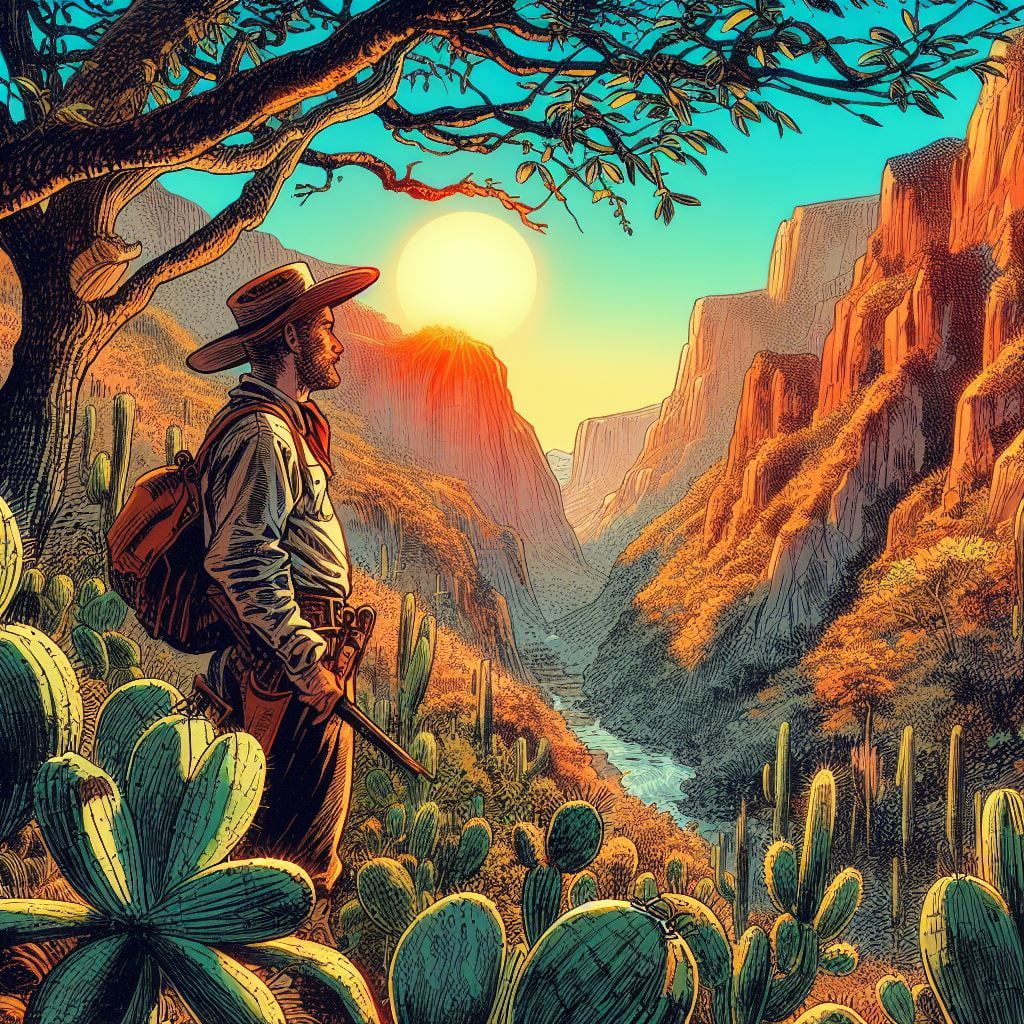 1024x1024 Cowboy in The Copper Canyons Illustration II x 18 Art Print Wall Decor