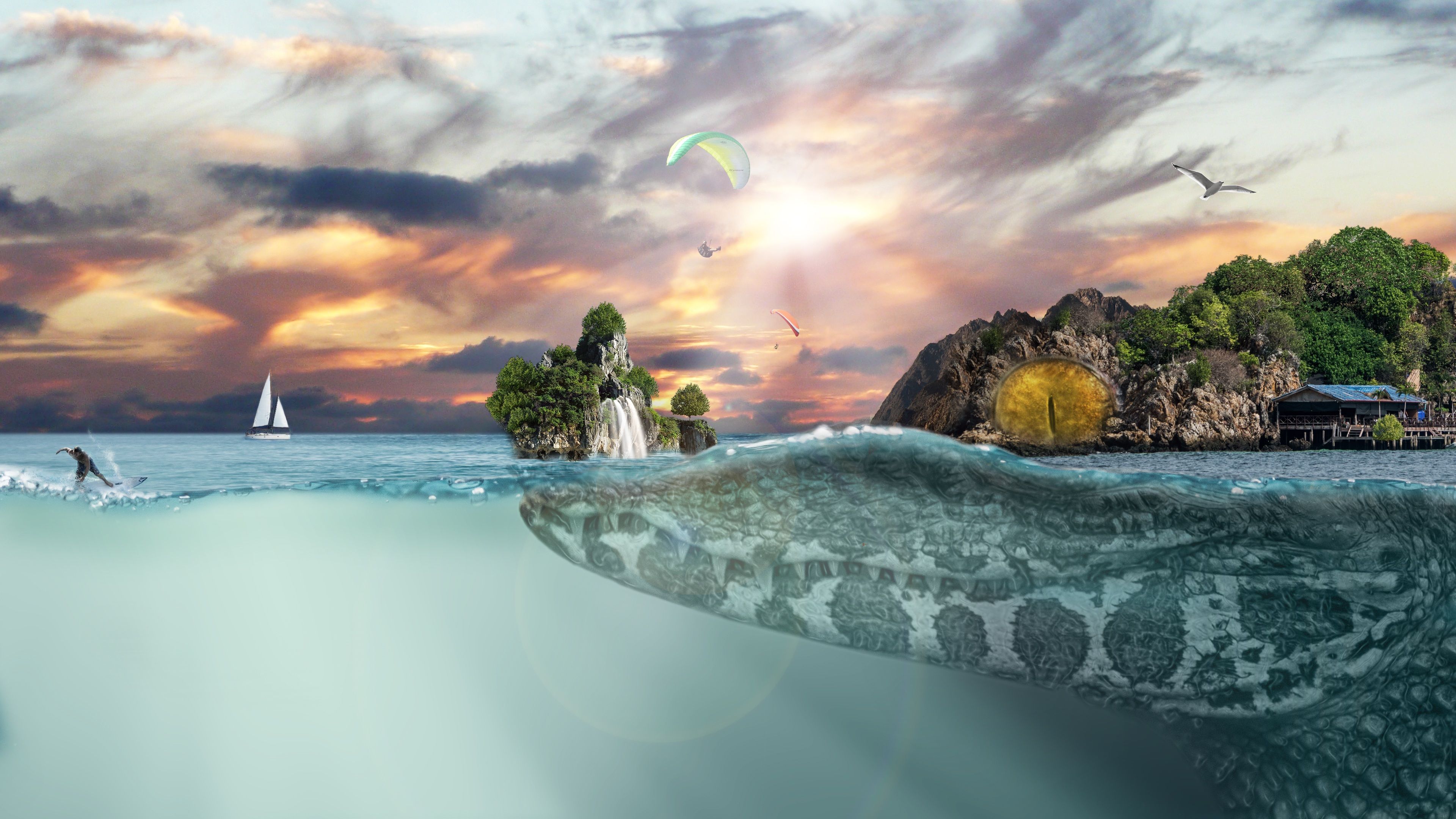 3840x2160 Sea Island Fantasy Wallpaper, HD Creative Wallpaper, 4k Wallpaper, Image, Background, Photos and Picture