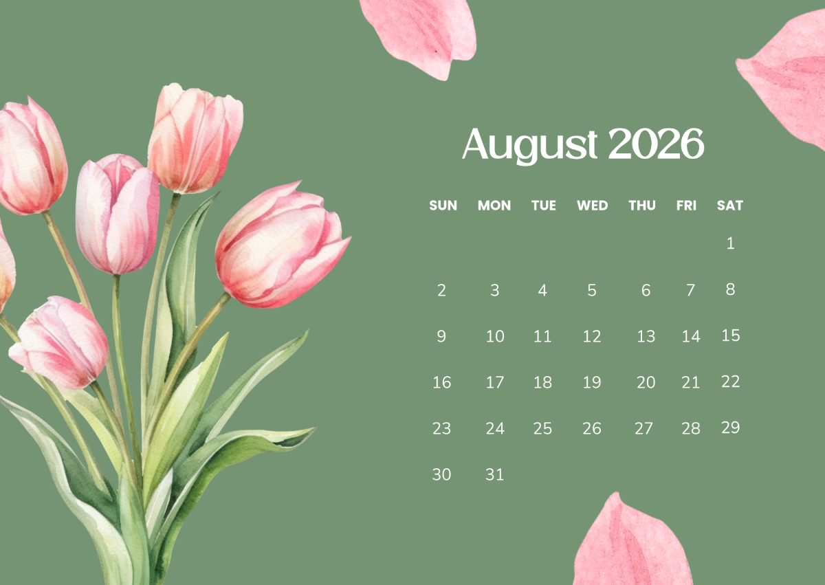 1200x851 Free Pink Green August 2026 Calendar Template to Edit Online
