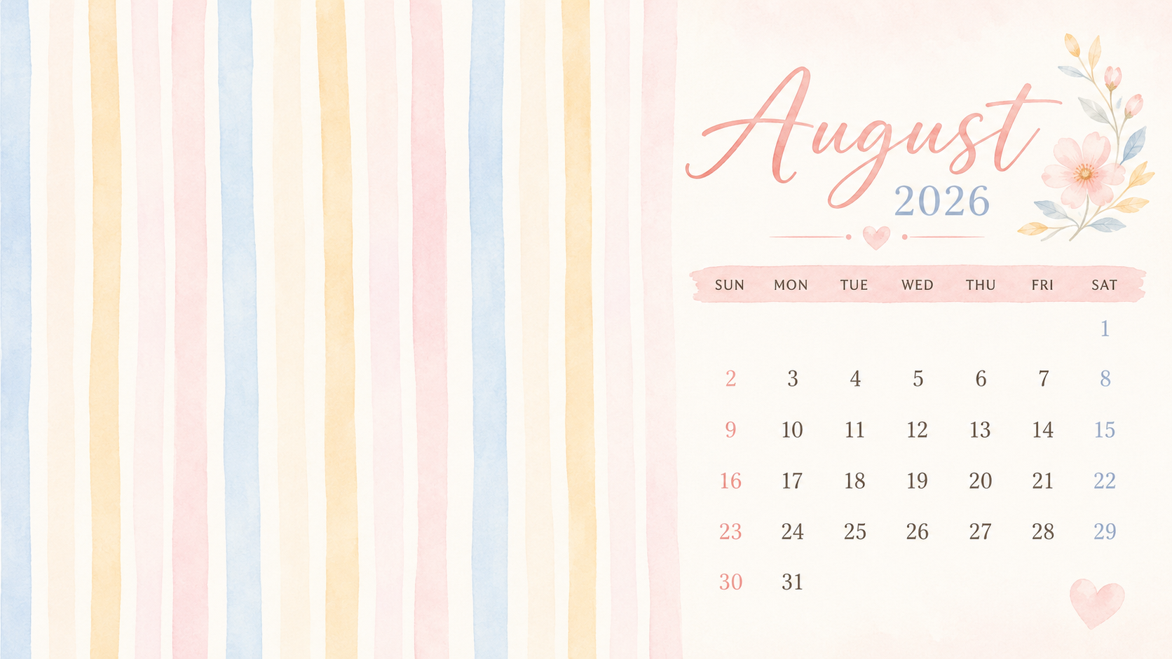 1672x941 Free August 2026 Desktop Calendar Background (EASY DOWNLOAD)