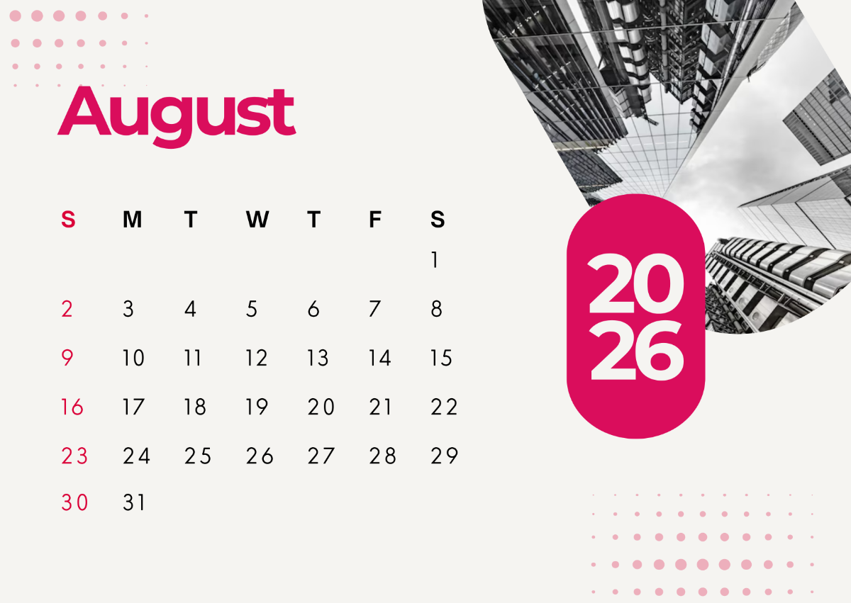 1200x851 Free Modern August 2026 Calendar Template to Edit Online