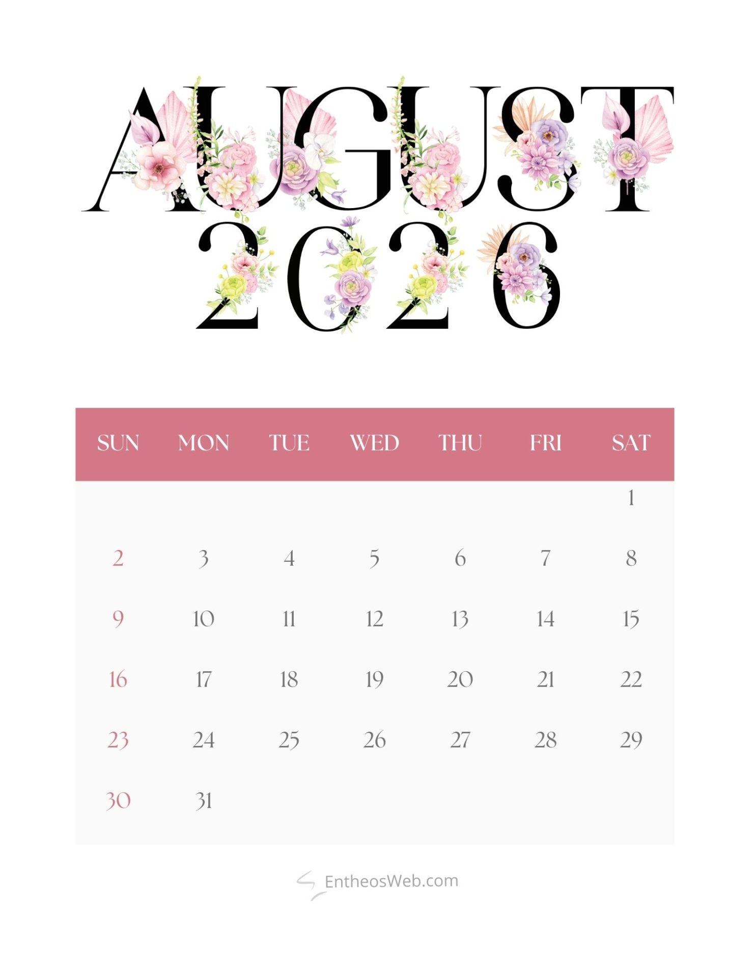 1483x1920 Aesthetic Monthly Calendar 2026