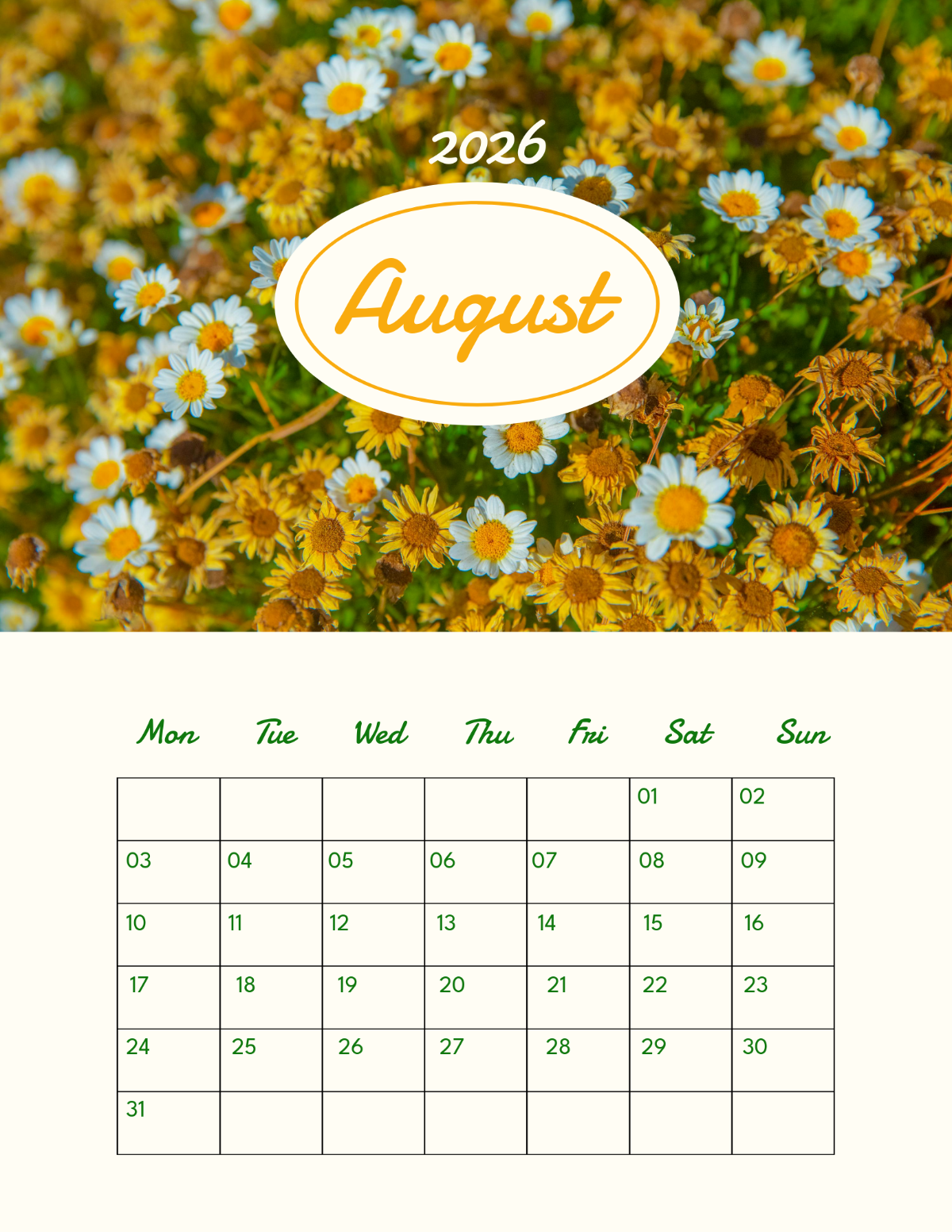 1200x1552 Free Garden August 2026 Calendar Template to Edit Online