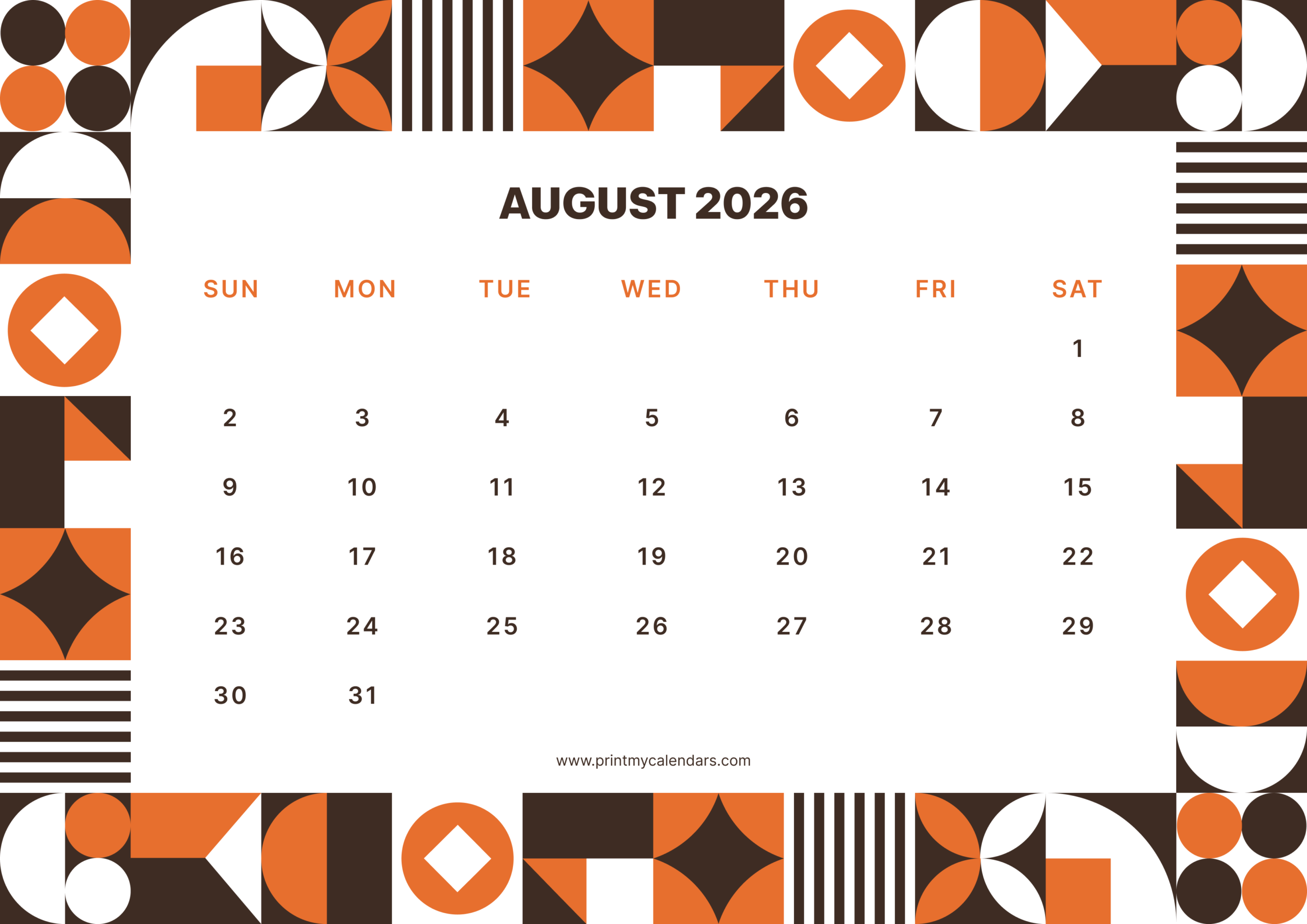 2560x1810 Free August Printable Calendar 2026 (PDF, Blank, Aesthetic Templates)