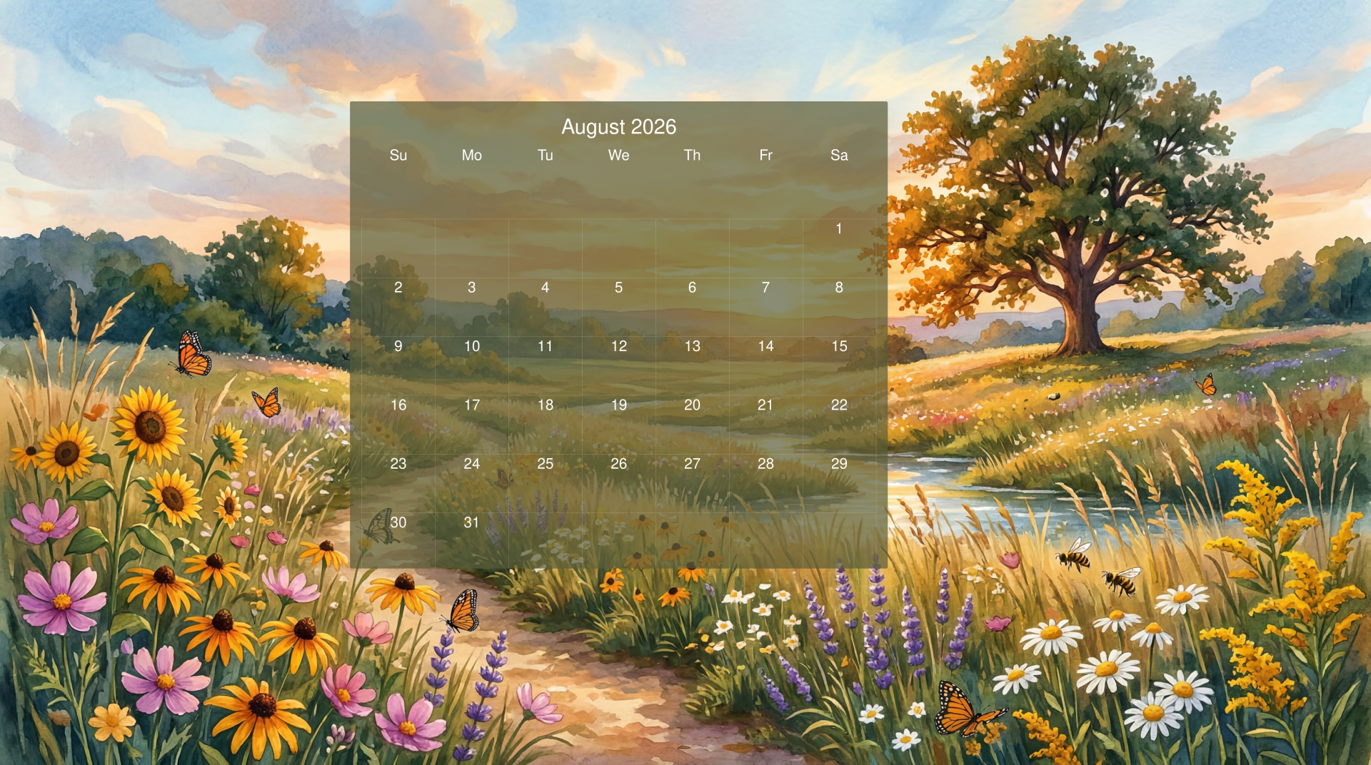 1920x1072 Download August 2026 Calendar 4k Ultra HD Wallpaper