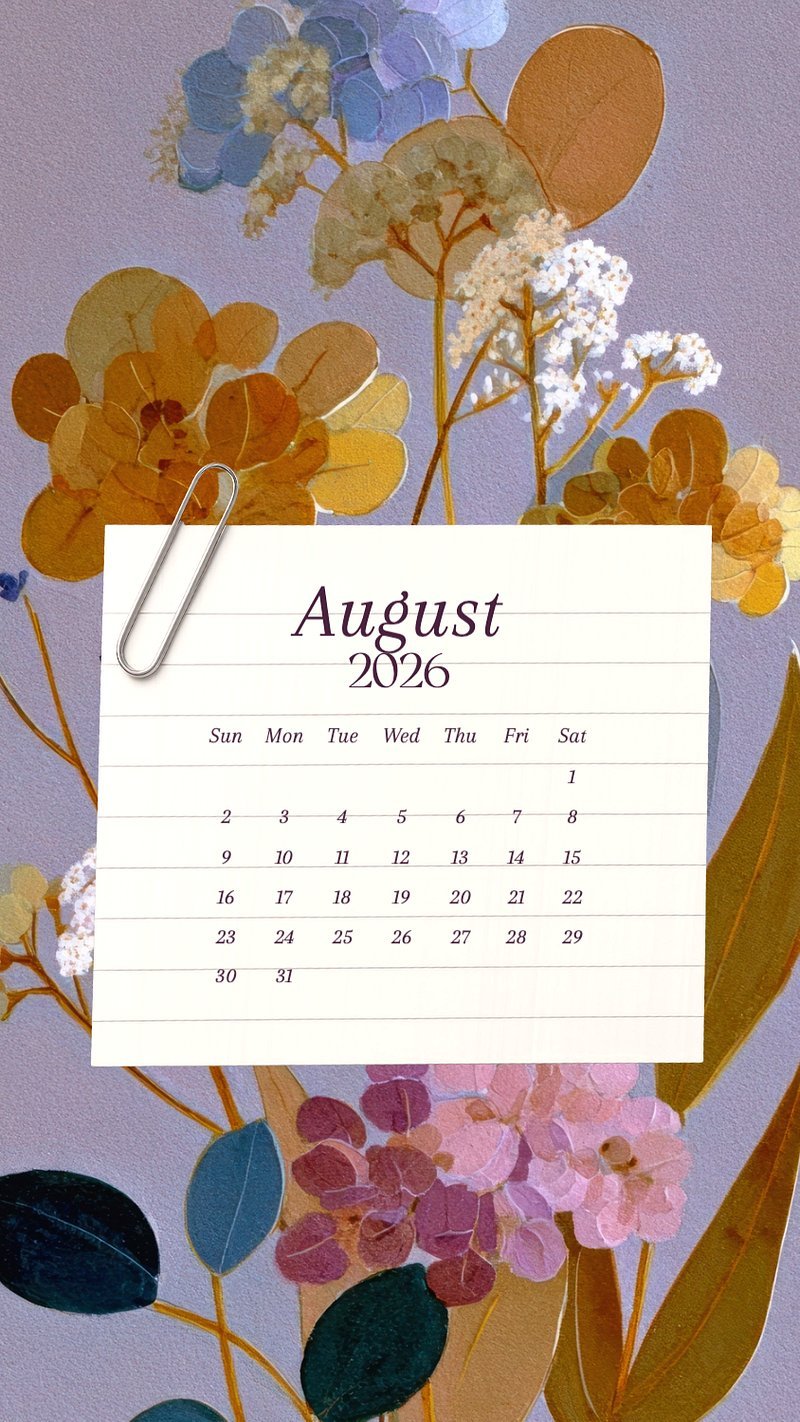 800x1422 August calendar template, iPhone. Premium Vector Template
