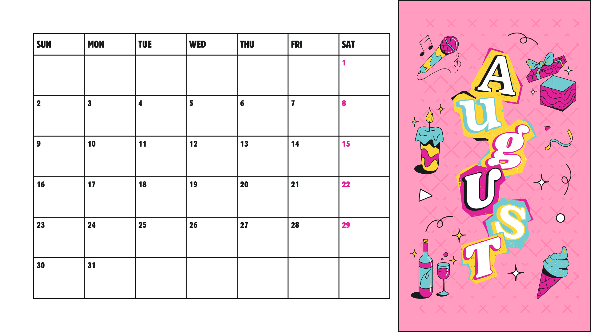 1920x1080 Free August 2026 Calendar Page(s)