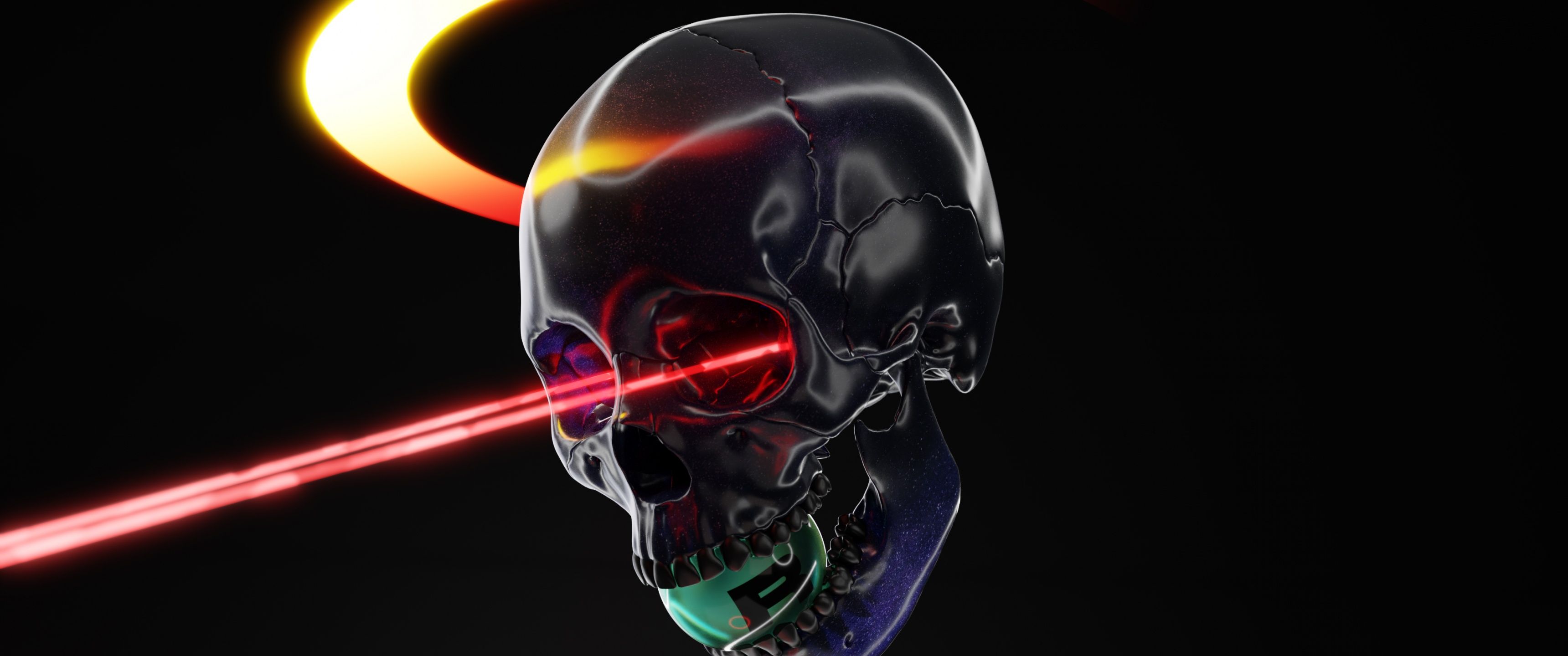 3440x1440 Skull Wallpaper 4K, Black background, AMOLED
