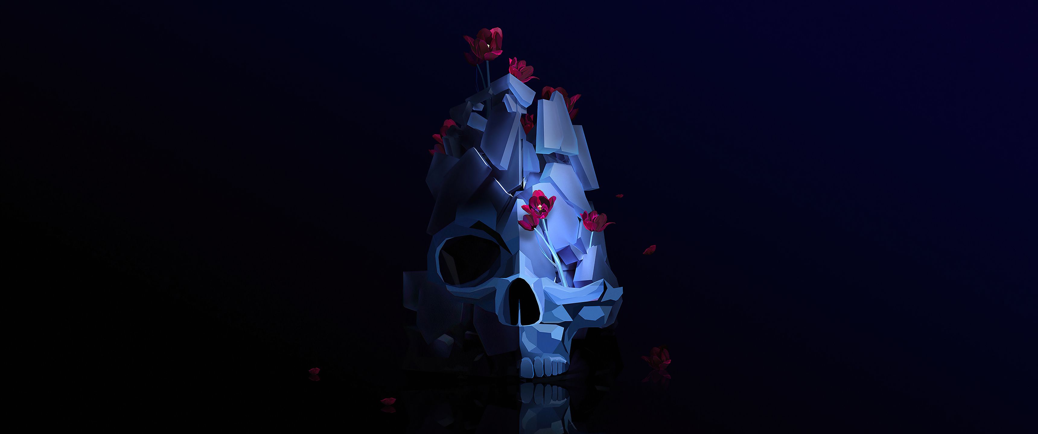3440x1440 Skull Roses Justin Maller 4k UltraWide Quad HD 1440P , HD 4k Wallpaper, Image, Background, Photos and Picture
