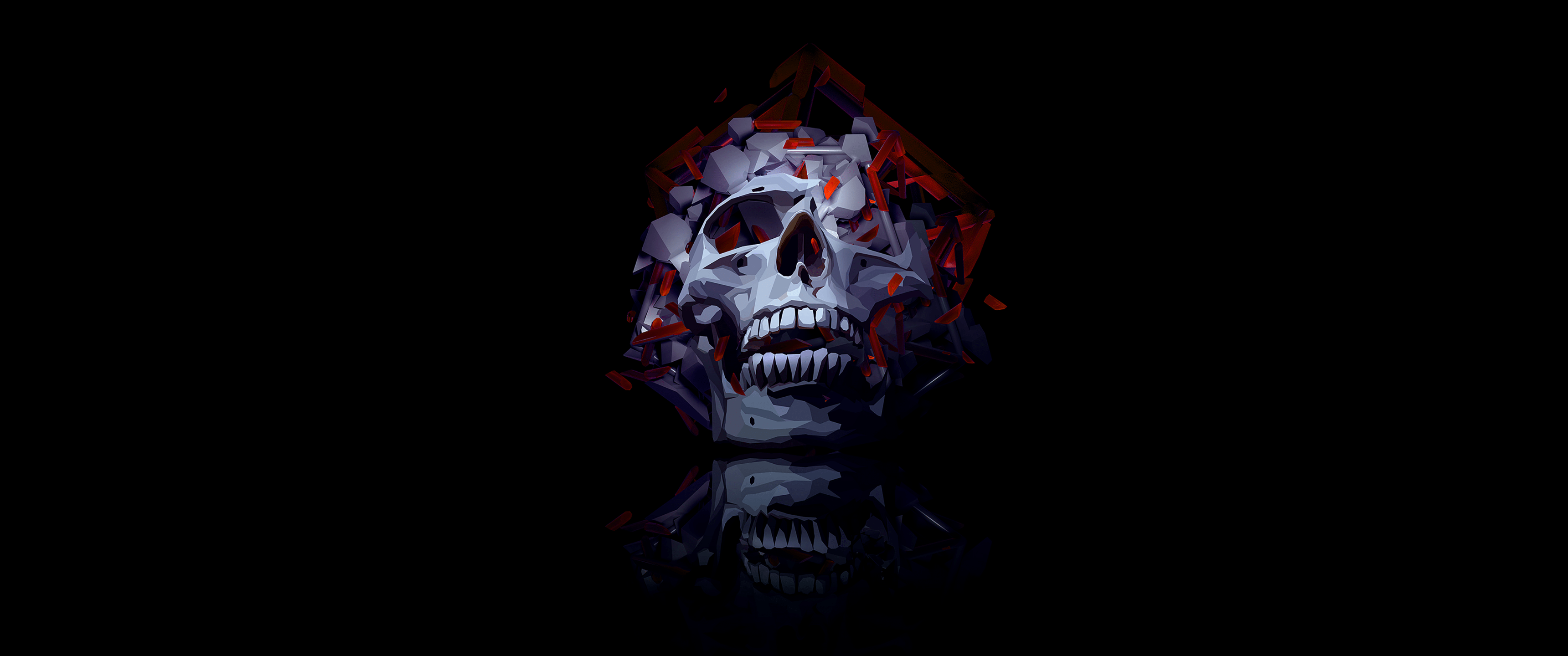 3440x1440 Low poly Skull AMOLED 4K Wallpaper