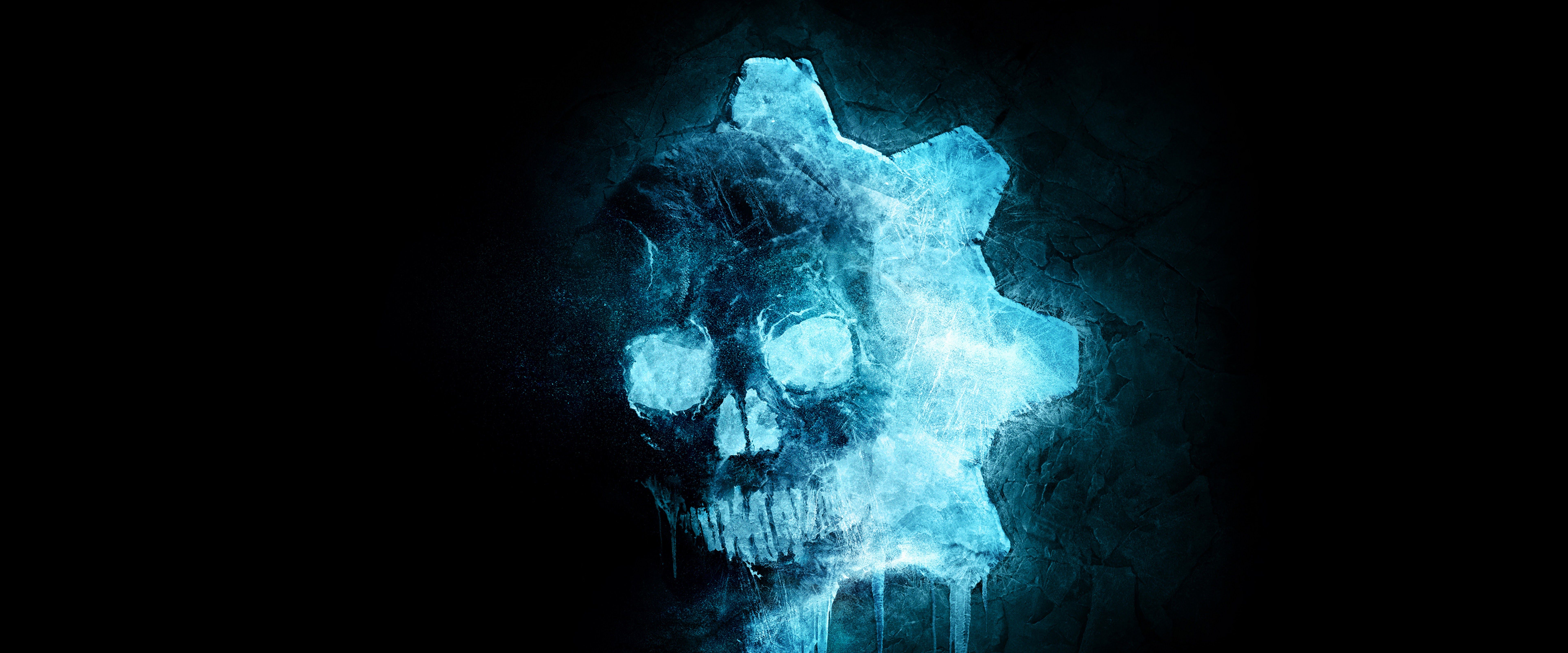7680x3200 Gears 5 Skull Logo 4K Wallpaper HD