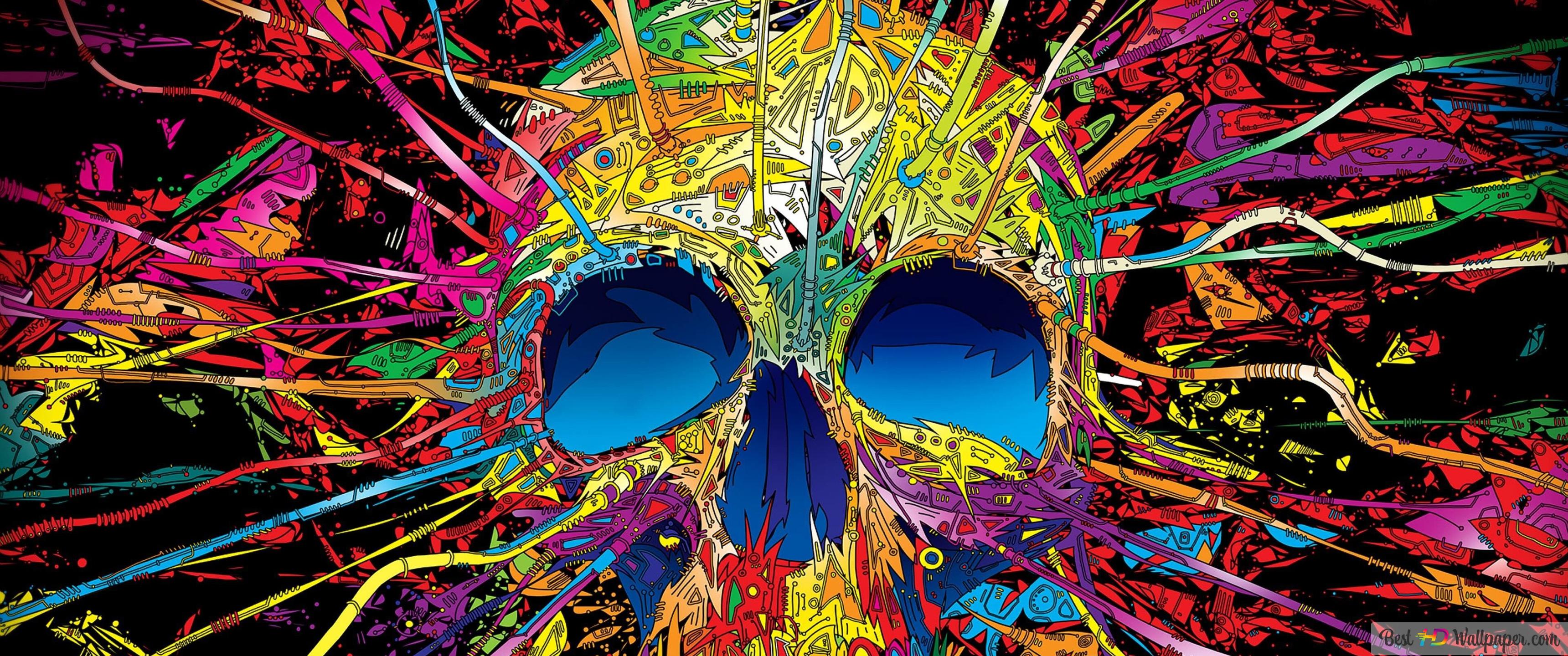 3440x1440 Psychedelic Skull 4K wallpaper download