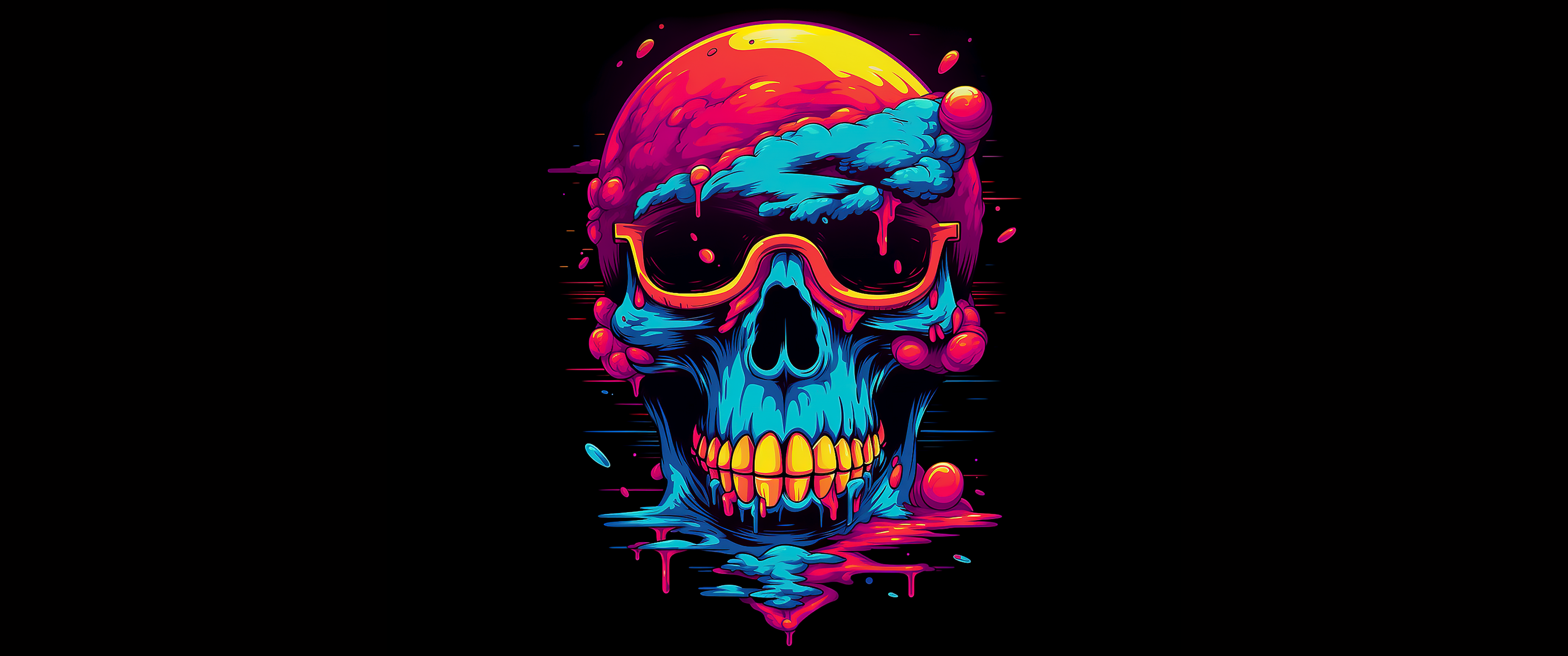 3440x1440 Colorful Wallpaper 4K, Skull, AI art, Black background
