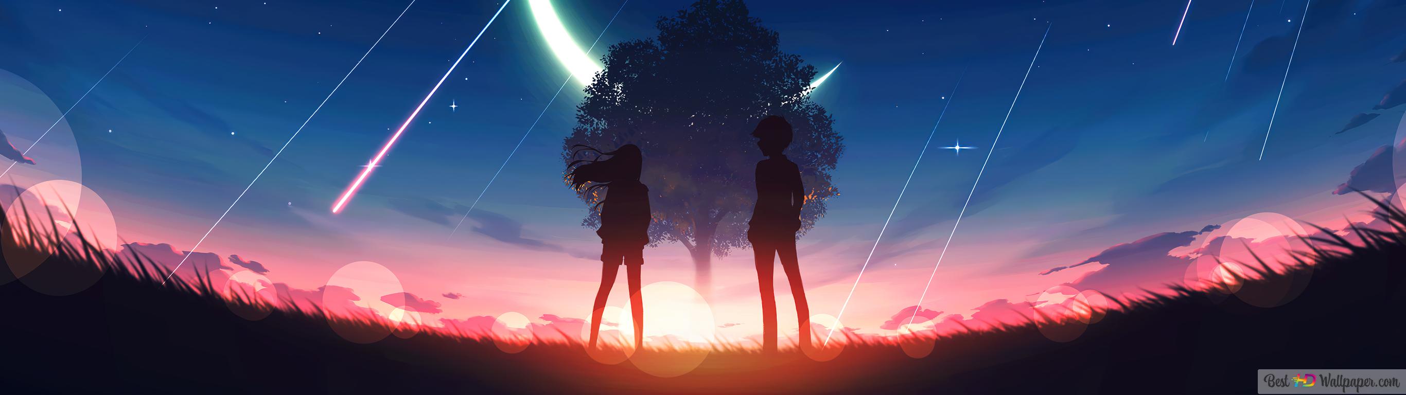 2732x768 Anime Horizon Night Sky 4K wallpaper download