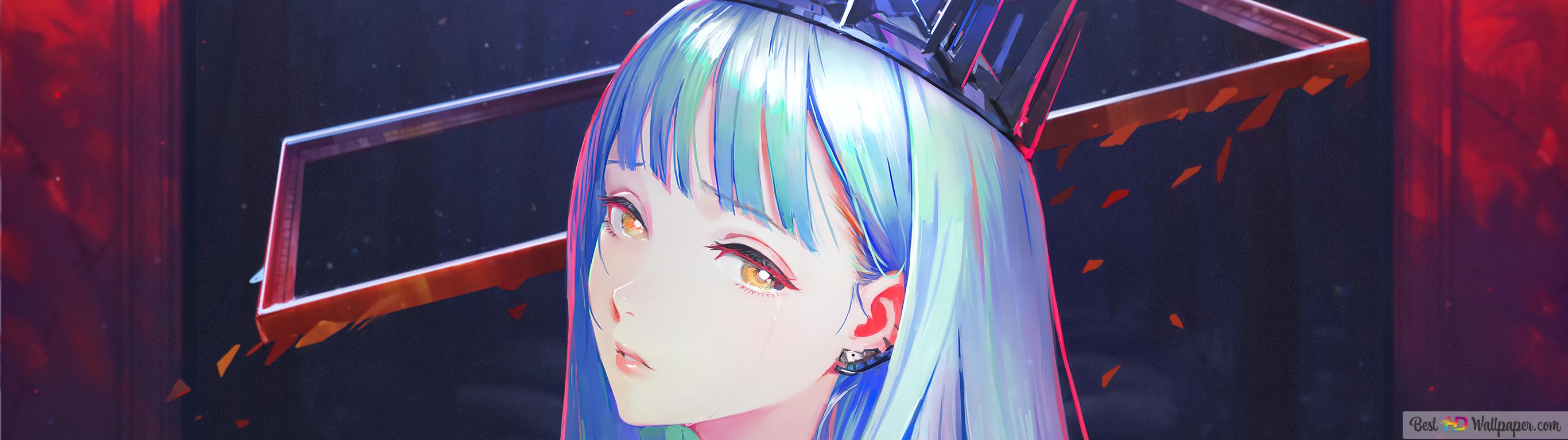2732x768 Beautiful Anime Girl Blue Hair 4K wallpaper download