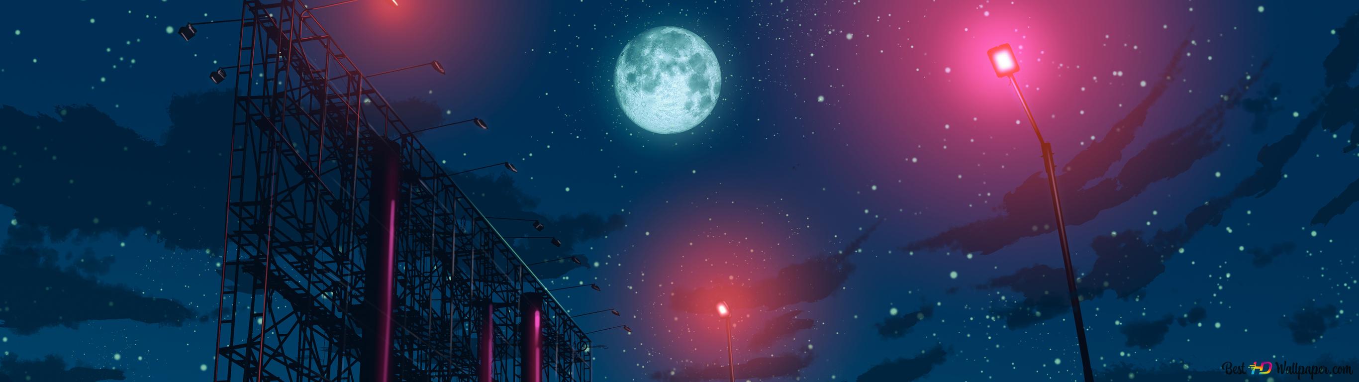 2732x768 Starry Night Anime Scenery 8K wallpaper download