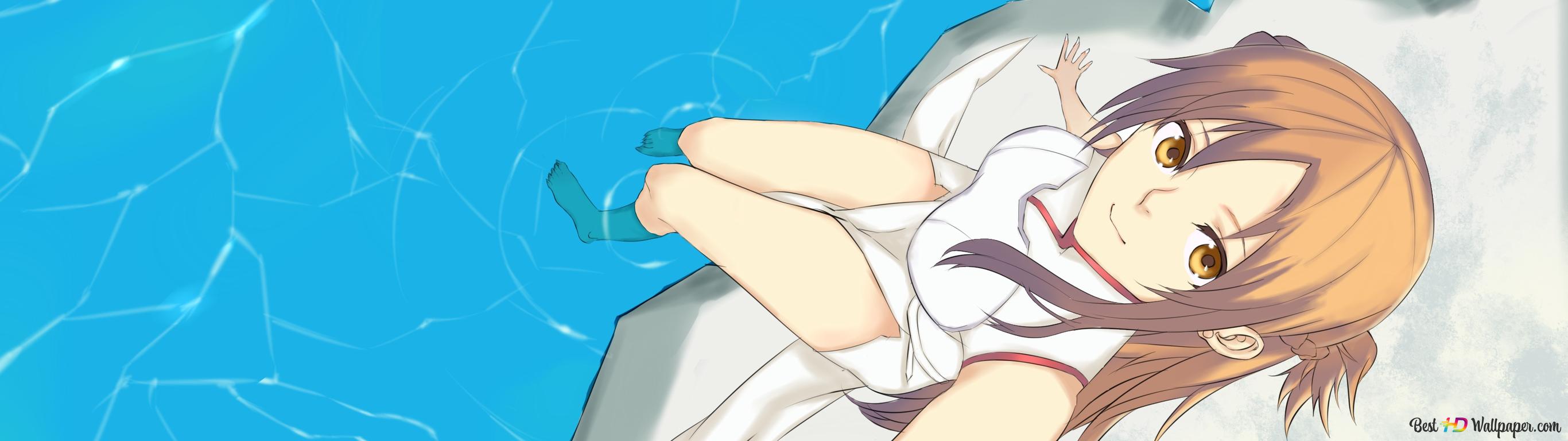 2732x768 Sword Art Online Yuuki in the Sea Shore 2K wallpaper download