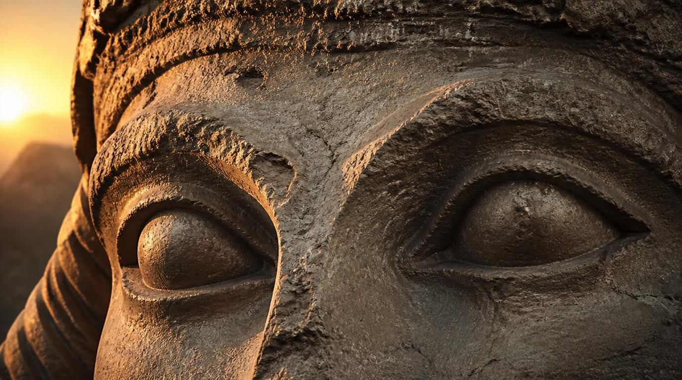 1376x768 close up extreme weathered eyes colossal lamassu