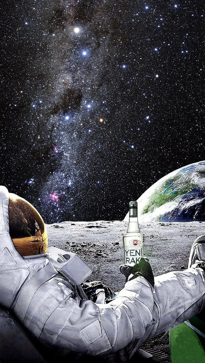 800x1414 Astronaut, beer, earth, moon, HD phone wallpaper