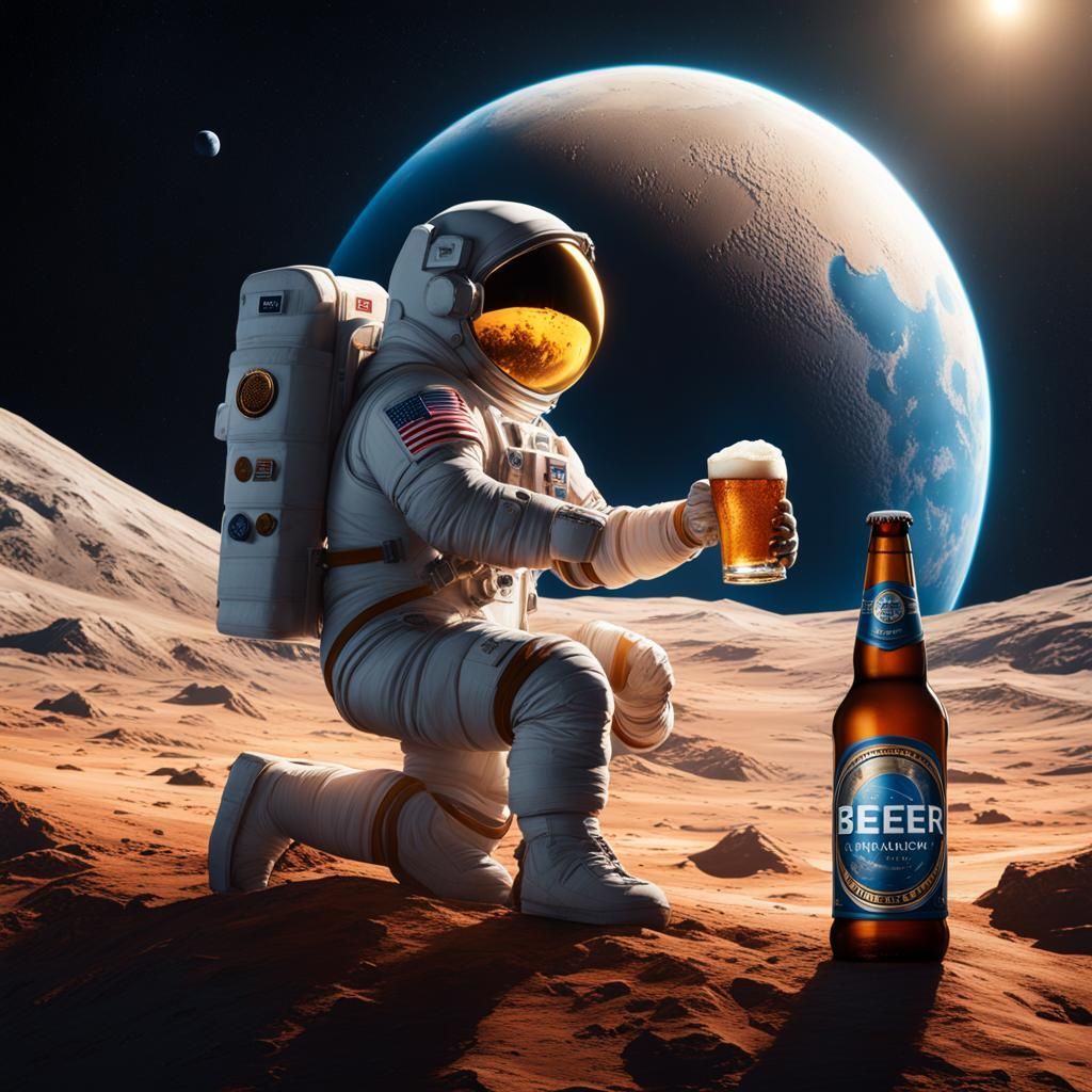 1024x1024 Astronaut Beer Ad on Moon with Earth Rise