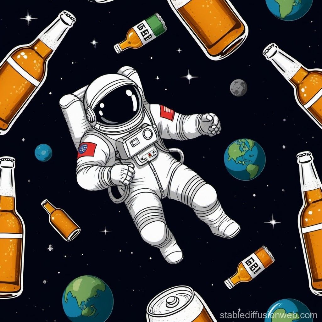 1024x1024 Cartoon Astronaut Among Giant Beer Planets. Stable Diffusion Online