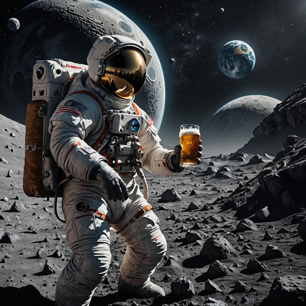 1024x1024 Astronaut Drinks Beer on Moon: Detailed Matte Pain