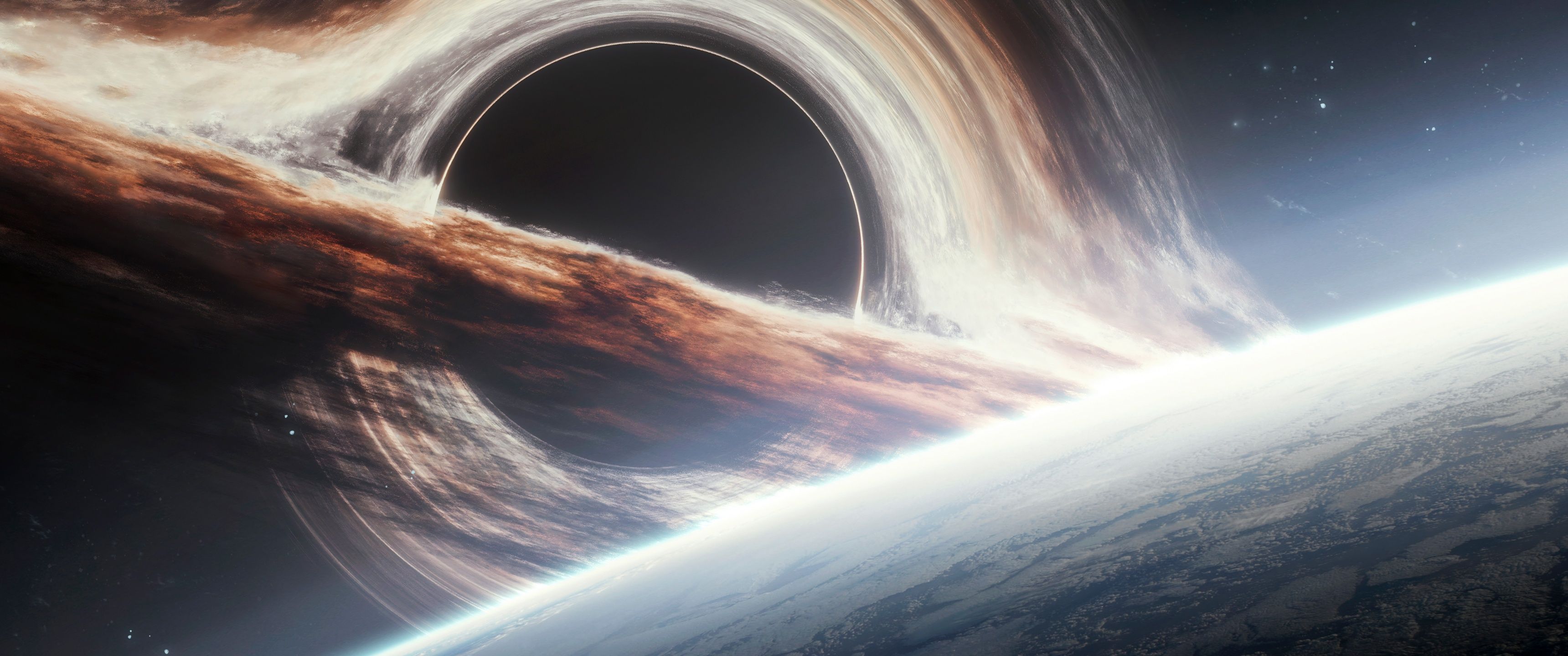 3440x1440 Gargantua black hole Wallpaper 4K, Planet Earth, Cosmos, 5K