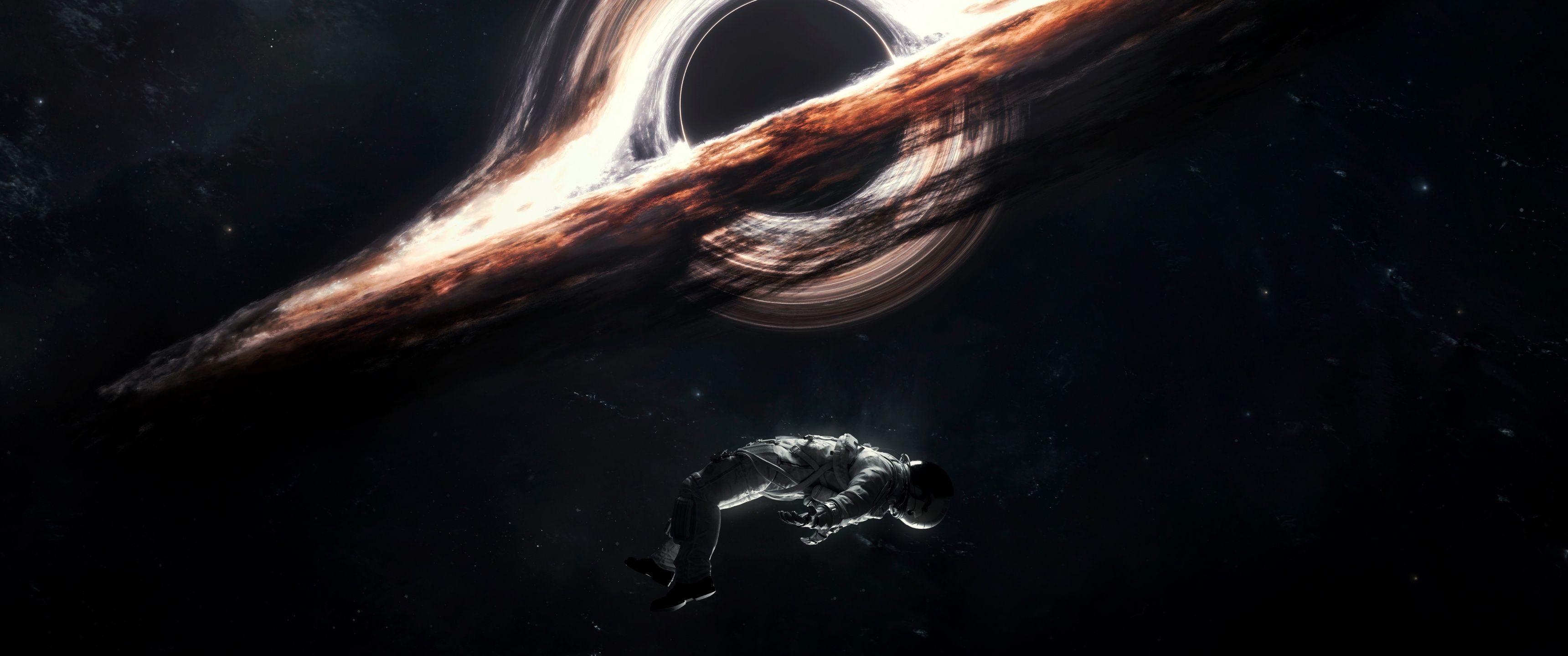 3440x1440 Gargantua black hole Wallpaper 4K, Astronaut, Interstellar, Cosmos