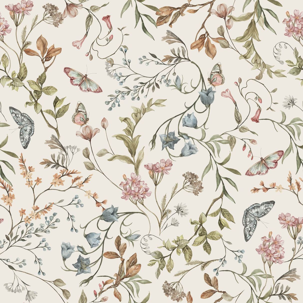 1214x1214 Cream Floral Wallpaper